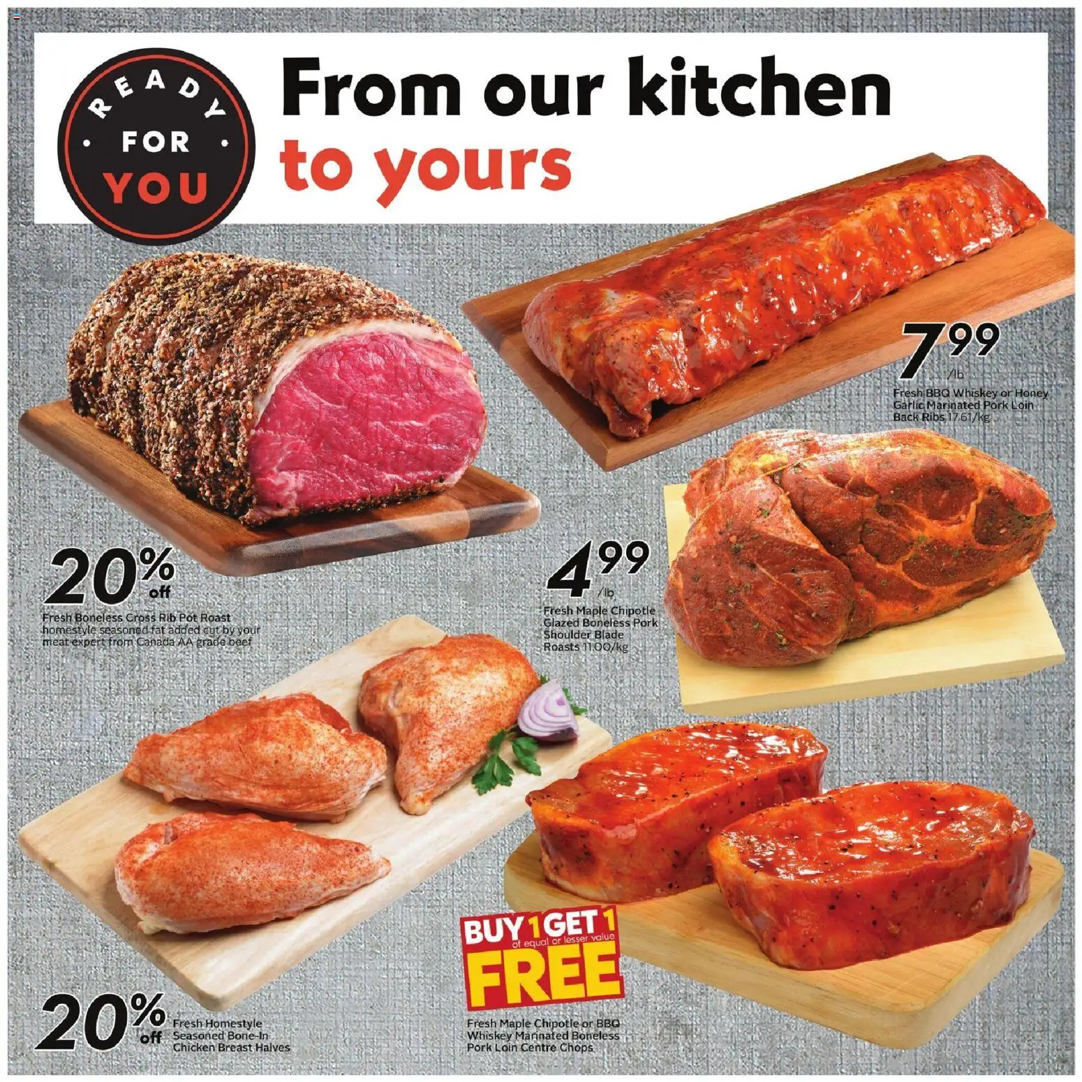 Sobeys flyer valid from 23.10.2025 | Page: 20 | Products: Beef, Whiskey, Chicken, Pork