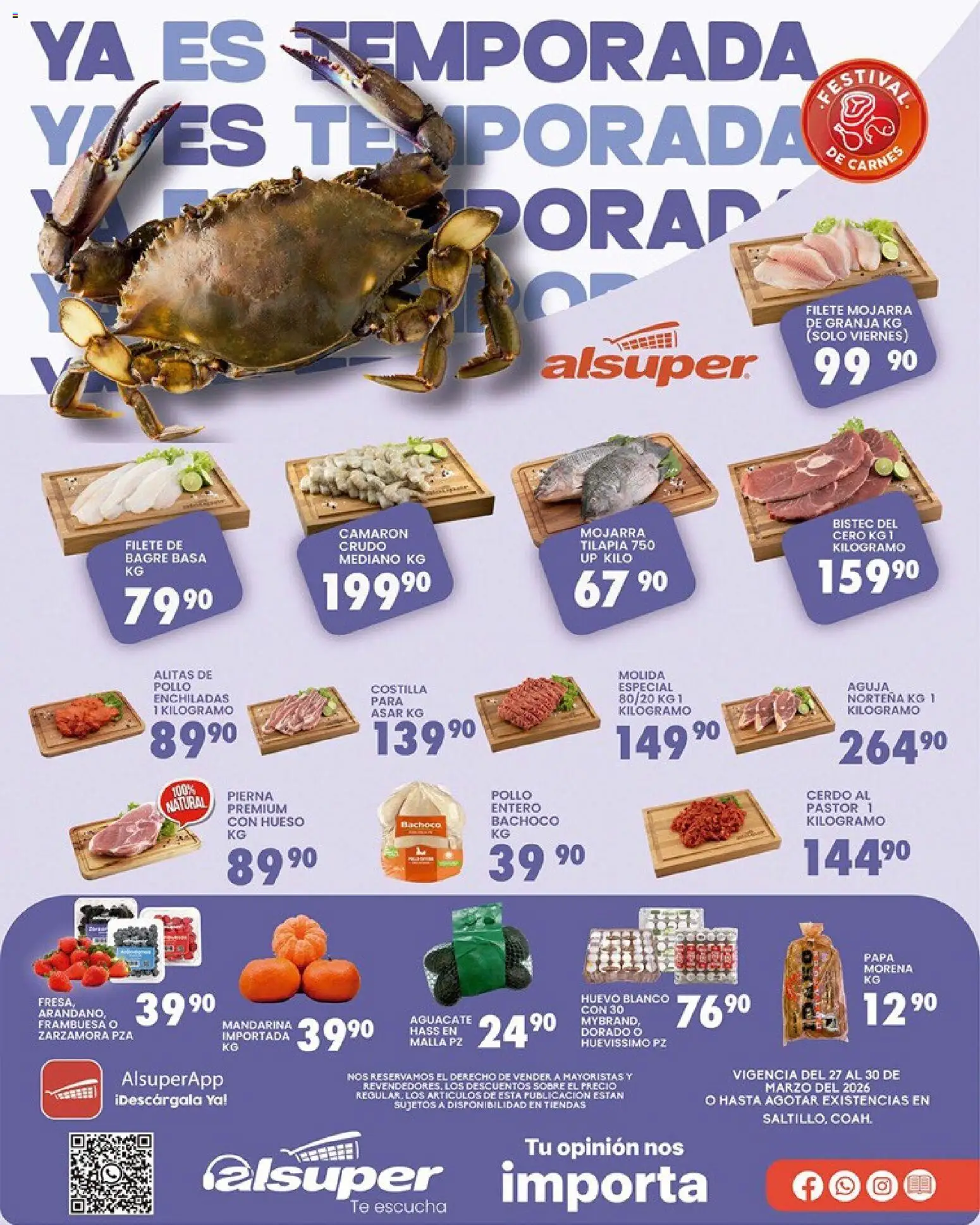 Nuevas ofertas de Alsuper válidas en toda la República Mexicana desde el 27.03.2026. ¡Encuentra las mejores ofertas en Alsuper folleto Saltillo! | Página: 1 | Productos: Papa, Aguacate, Cerdo, Malla