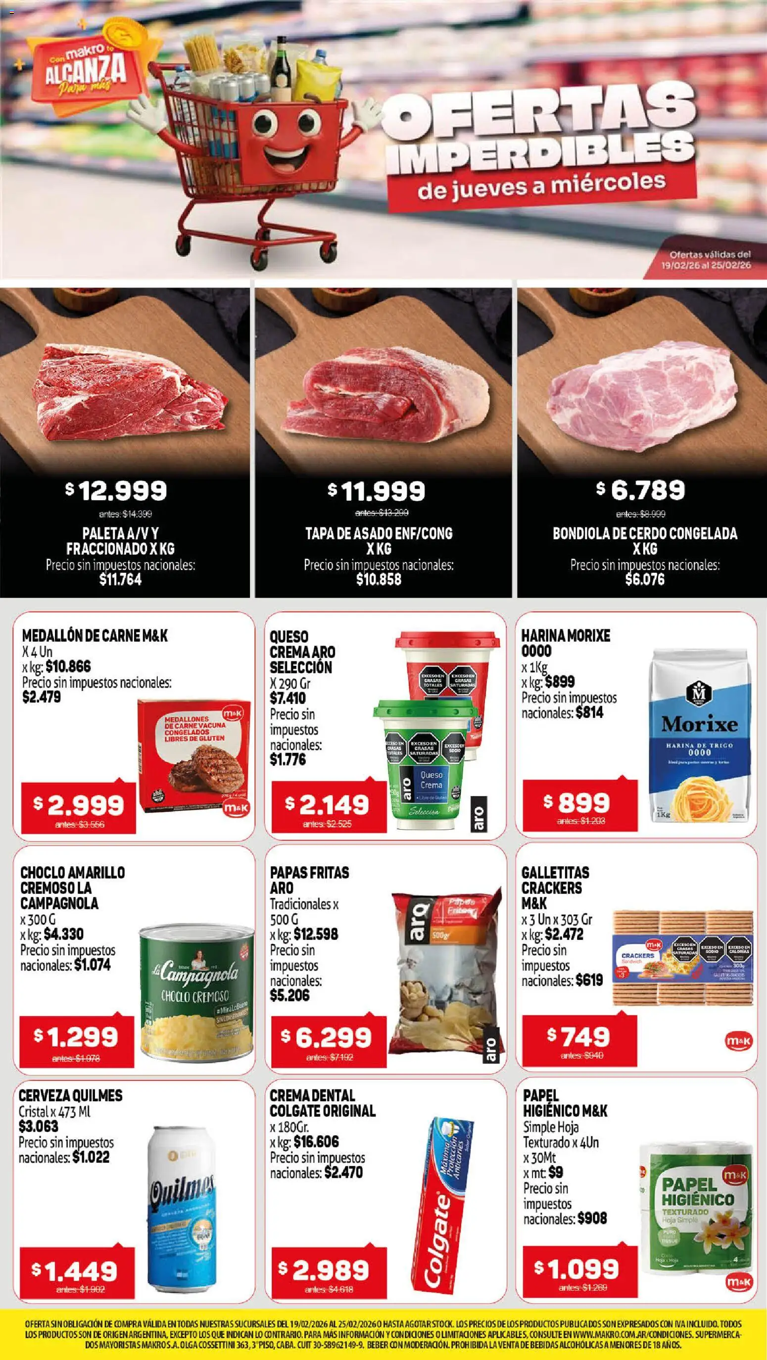 Makro ofertas │ válido desde el 19.02.2026 | Página: 1 | Productos: Galletitas, Harina, Papas fritas, Crema