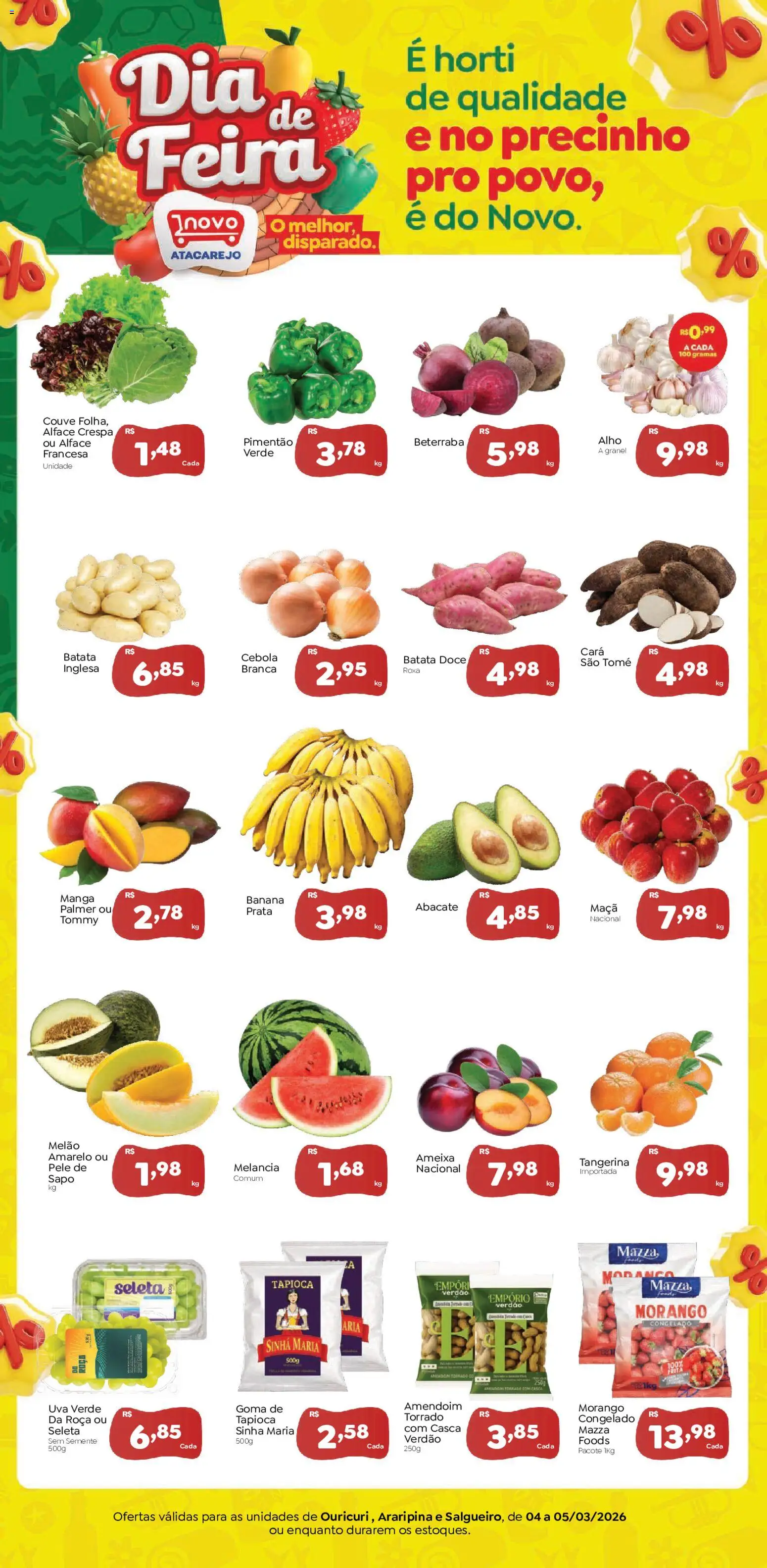 Novo Atacarejo Folheto - válido de 04.03.2026 | Página: 1 | Produtos: Melão, Pimentão, Alface, Ameixa
