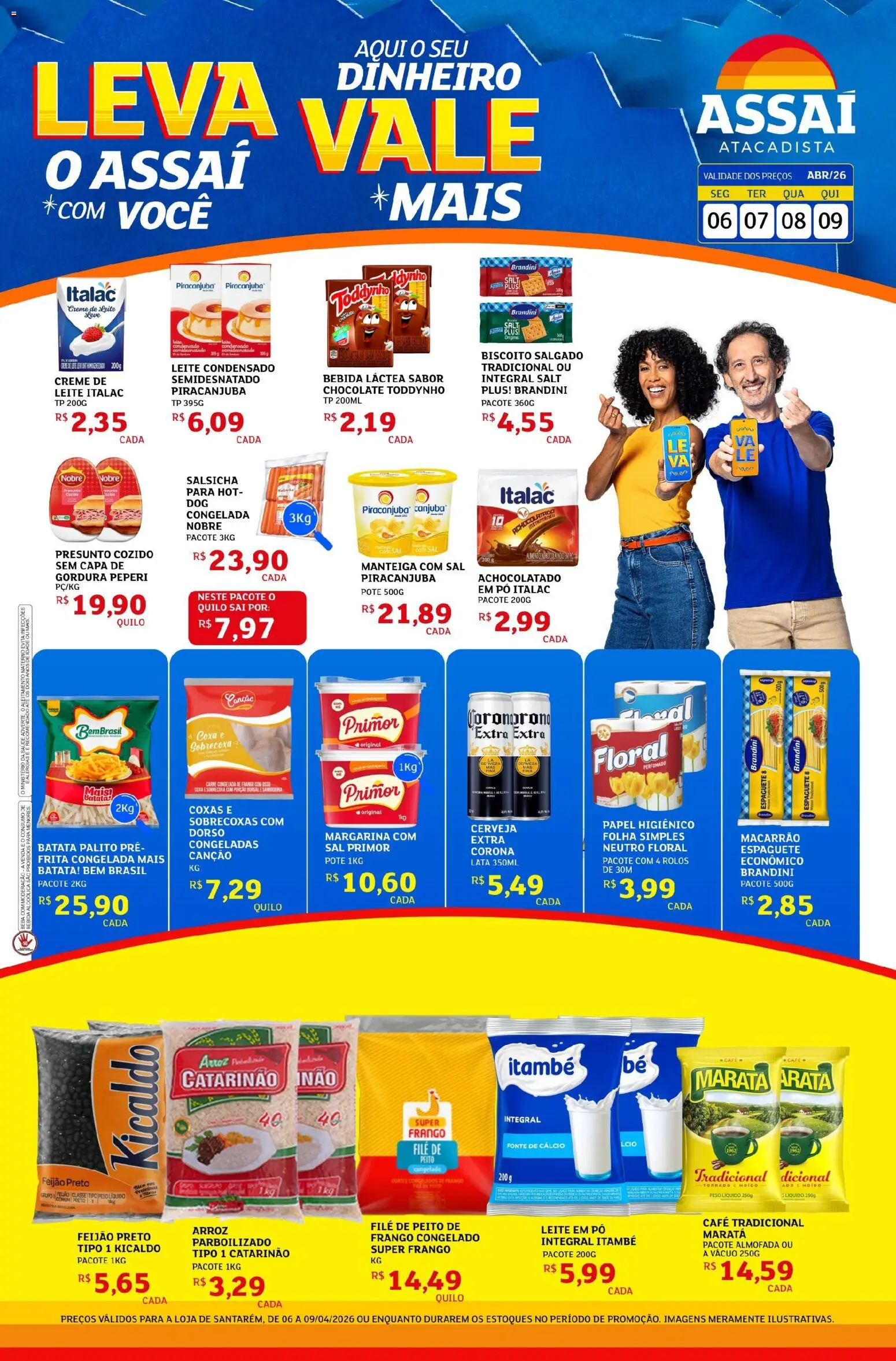 Assaí Atacadista Folheto - válido de 06.04.2026 | Página: 1 | Produtos: Salsicha, Leite, Café, Sal