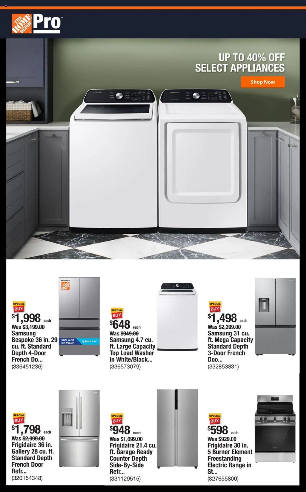 Home Depot Shop Pro Ad - FL - valid from 13.10.2025 | Page: 1 | Products: Washer, Ice Maker