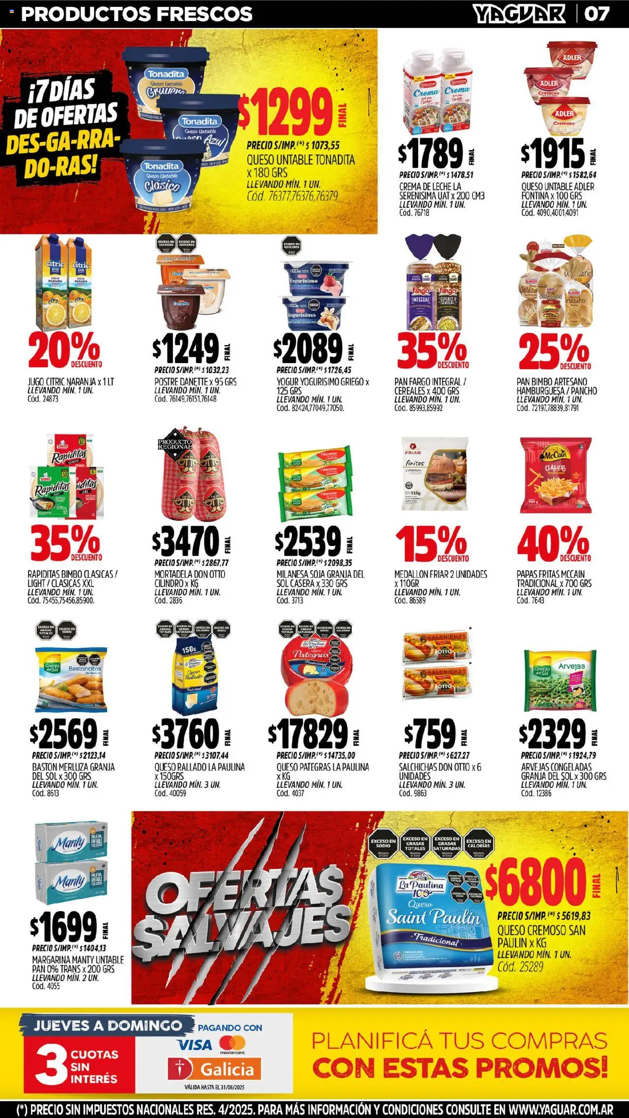 Yaguar - Salta │ válido desde el 04.08.2025 | Página: 7 | Productos: Leche, Margarina, Cereales, Papas fritas