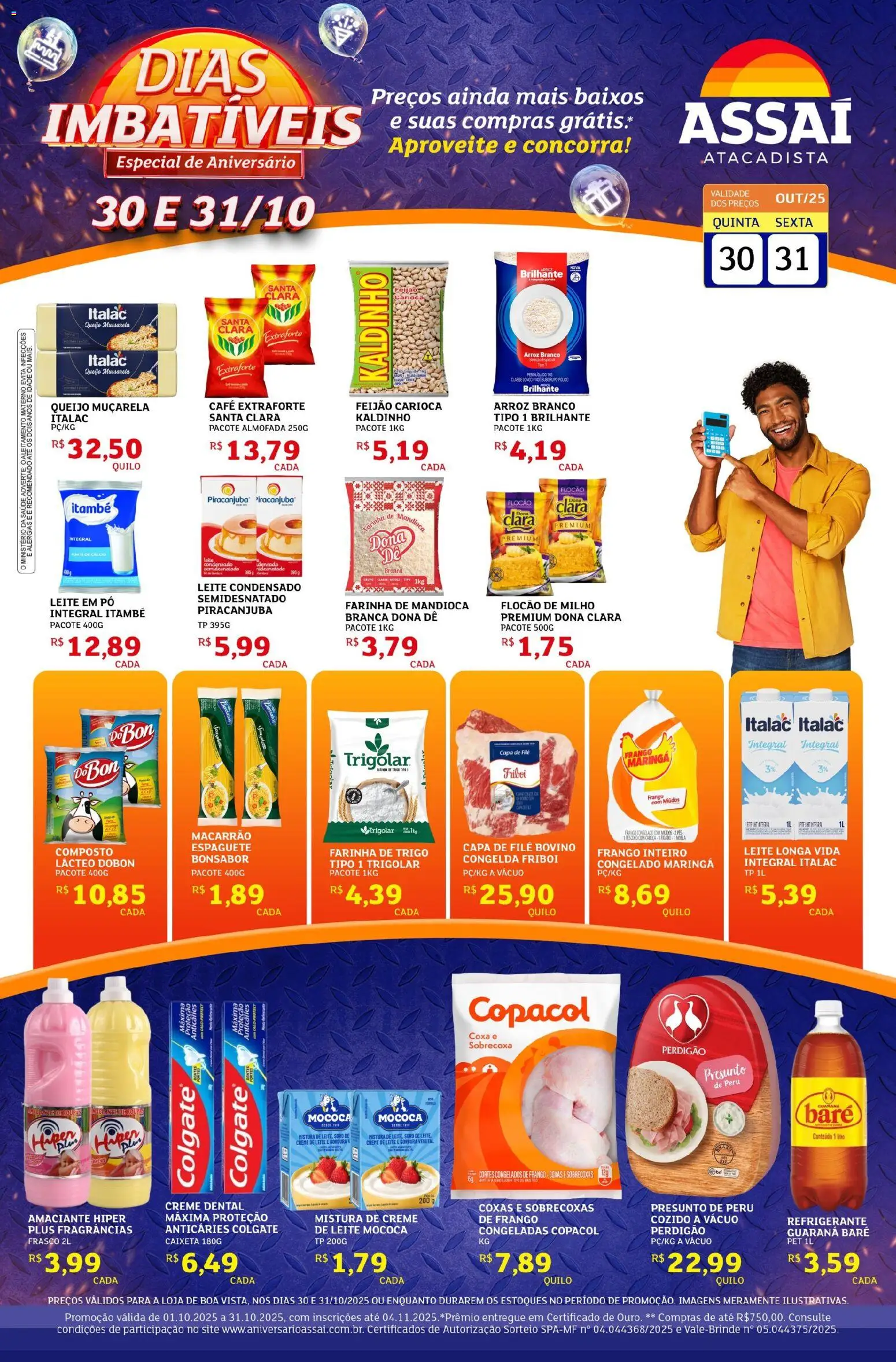 Assaí Atacadista Folheto - válido de 30.10.2025 | Página: 1 | Produtos: Arroz, Refrigerante, Creme dental, Mussarela