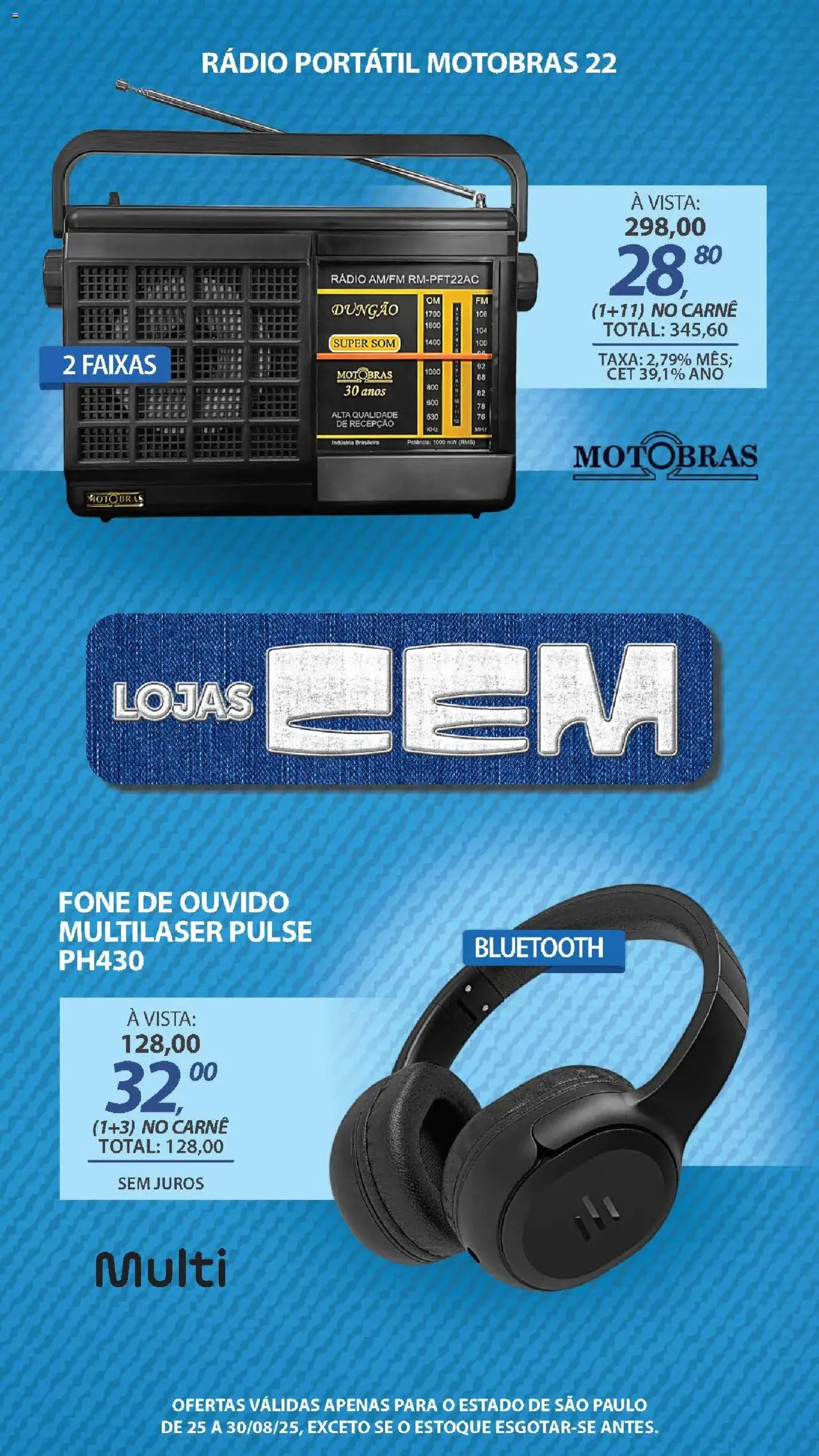 Lojas Cem Folheto - válido de 25.08.2025 | Página: 25 | Produtos: Carne, Rádio, Fone de ouvido