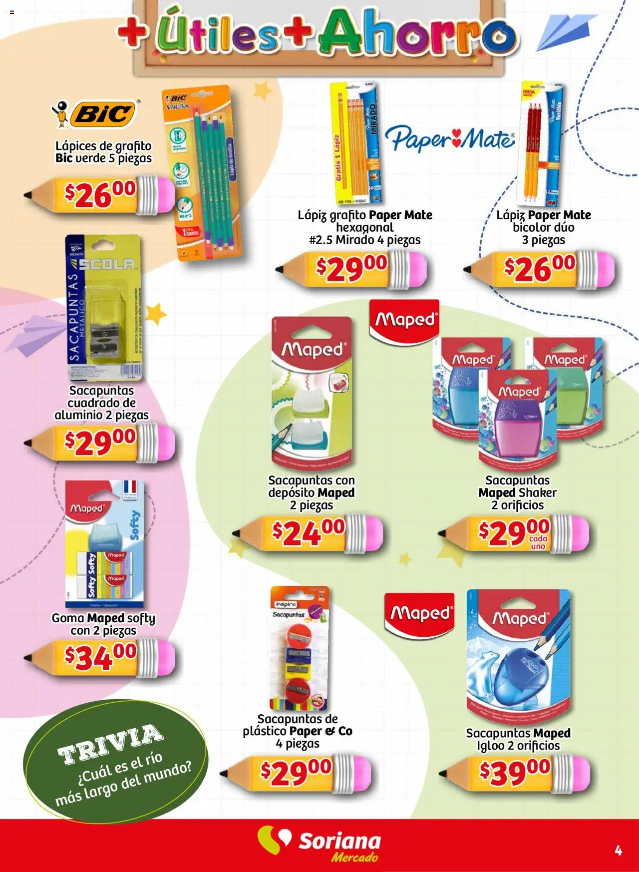 Nuevas ofertas de Soriana válidas en toda la República Mexicana desde el 14.08.2025. ¡Encuentra las mejores ofertas en Soriana - Más Útiles más Ahorro Mercado Nacional! | Página: 4 | Productos: Sacapuntas, Mate