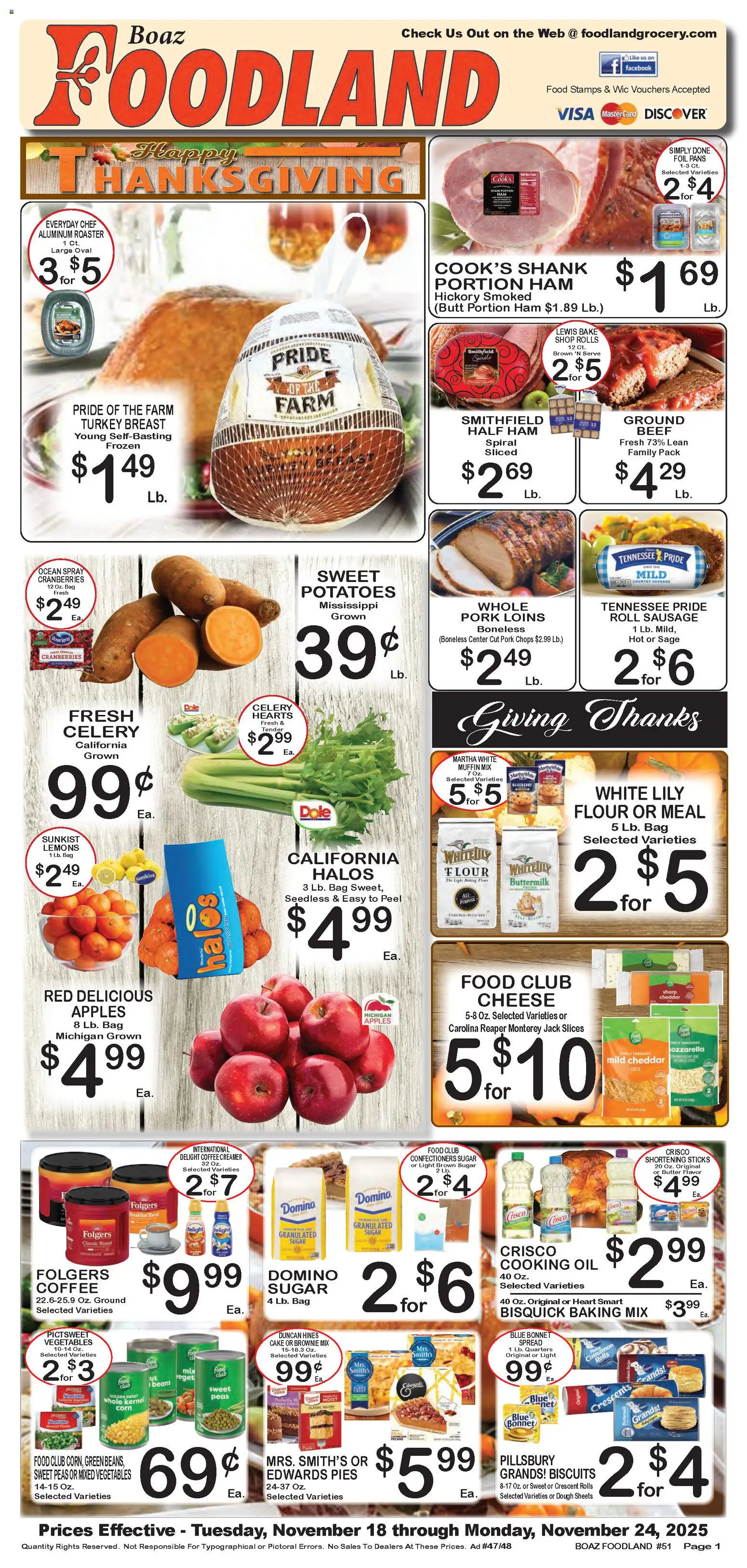 Foodland Weekly Ad - valid from 18.11.2025 | Page: 1 | Products: Cheese, Beef, Vegetables, Sausage