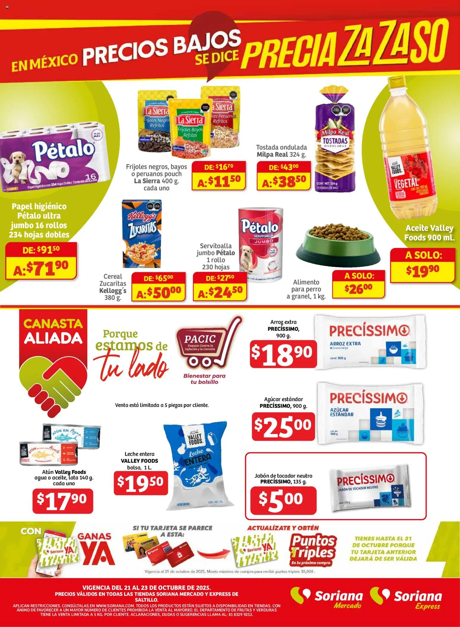 Nuevas ofertas de Soriana válidas en toda la República Mexicana desde el 21.10.2025. ¡Encuentra las mejores ofertas en Soriana - Frescos del Mandado Mercado: Saltillo! | Página: 3 | Productos: Azúcar, Aceite, Arroz, Jabón