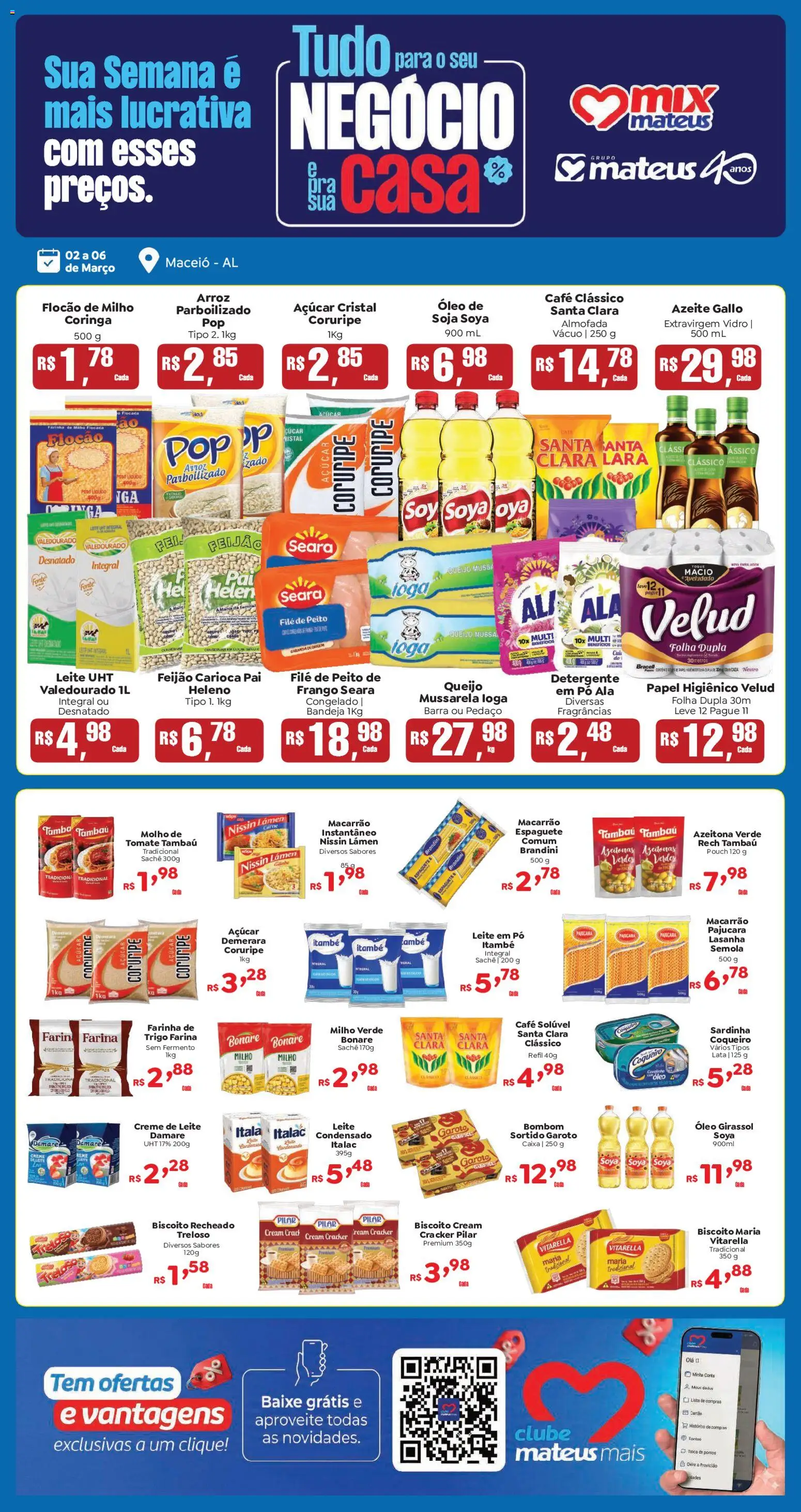 Mateus Folheto - válido de 02.03.2026 | Página: 1 | Produtos: Biscoito, Caixa, Creme de leite, Azeite