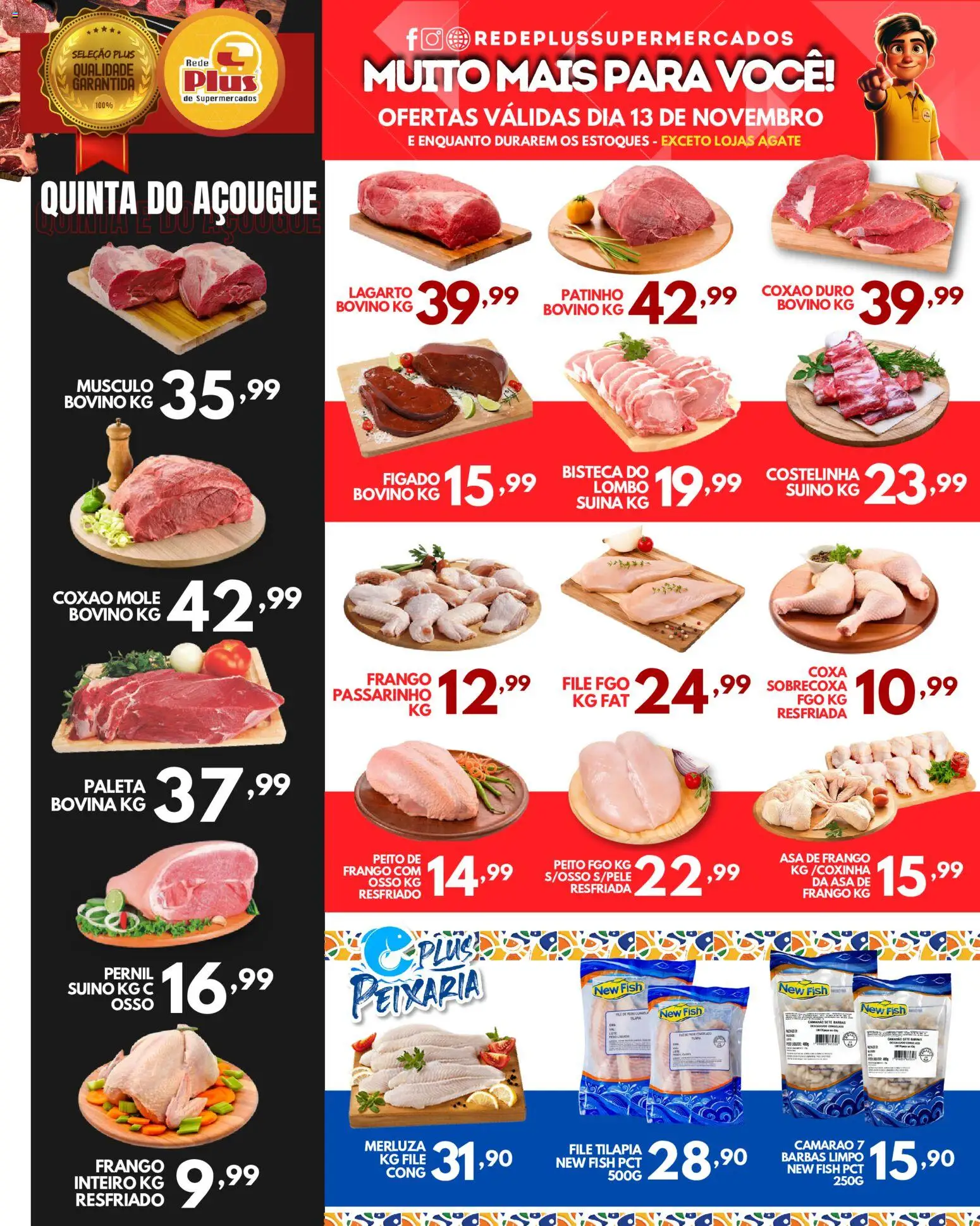 Rede Plus Supermercados Folheto - válido de 12.11.2025 | Página: 2 | Produtos: Asa de frango, Lombo, Camarão, Tilápia