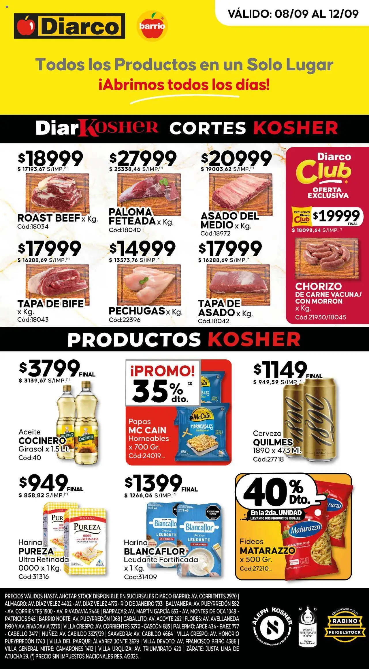 Diarco - Ofertas Kosher │ válido desde el 08.09.2025 | Página: 1 | Productos: Aceite, General, Chorizo, Cerveza