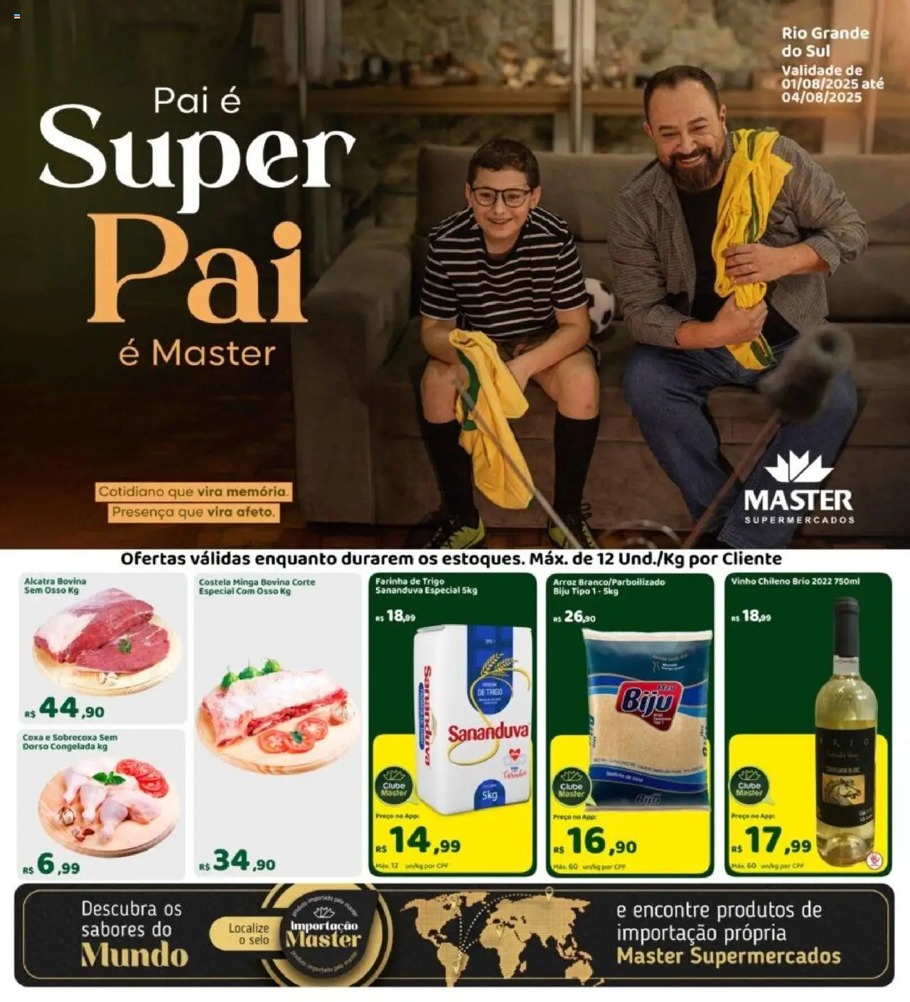 Master Folheto - válido de 01.08.2025 | Página: 1 | Produtos: Farinha de trigo, Alcatra, Vinho, Arroz