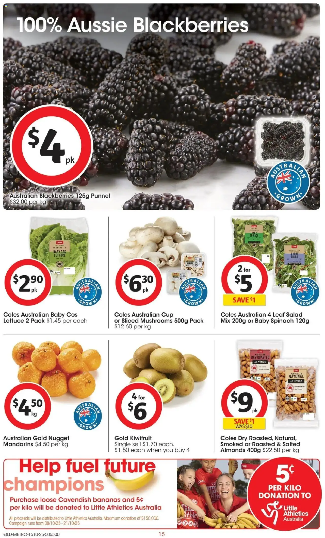 Coles catalogue - valid from 15.10.2025 | Page: 15 | Products: Lettuce, Mushrooms, Kiwifruit, Mandarins