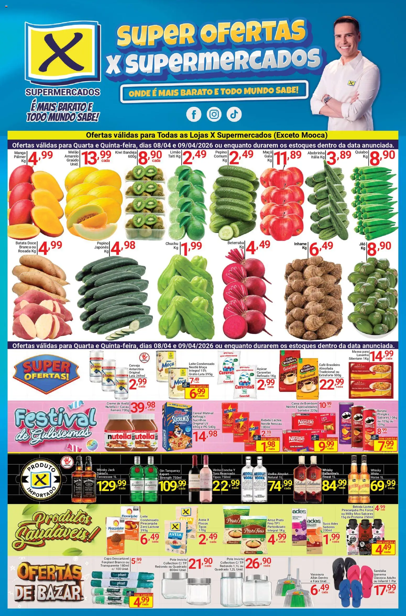 X Supermercados Folheto - válido de 08.04.2026 | Página: 1 | Produtos: Melão, Beterraba, Caixa, Massa