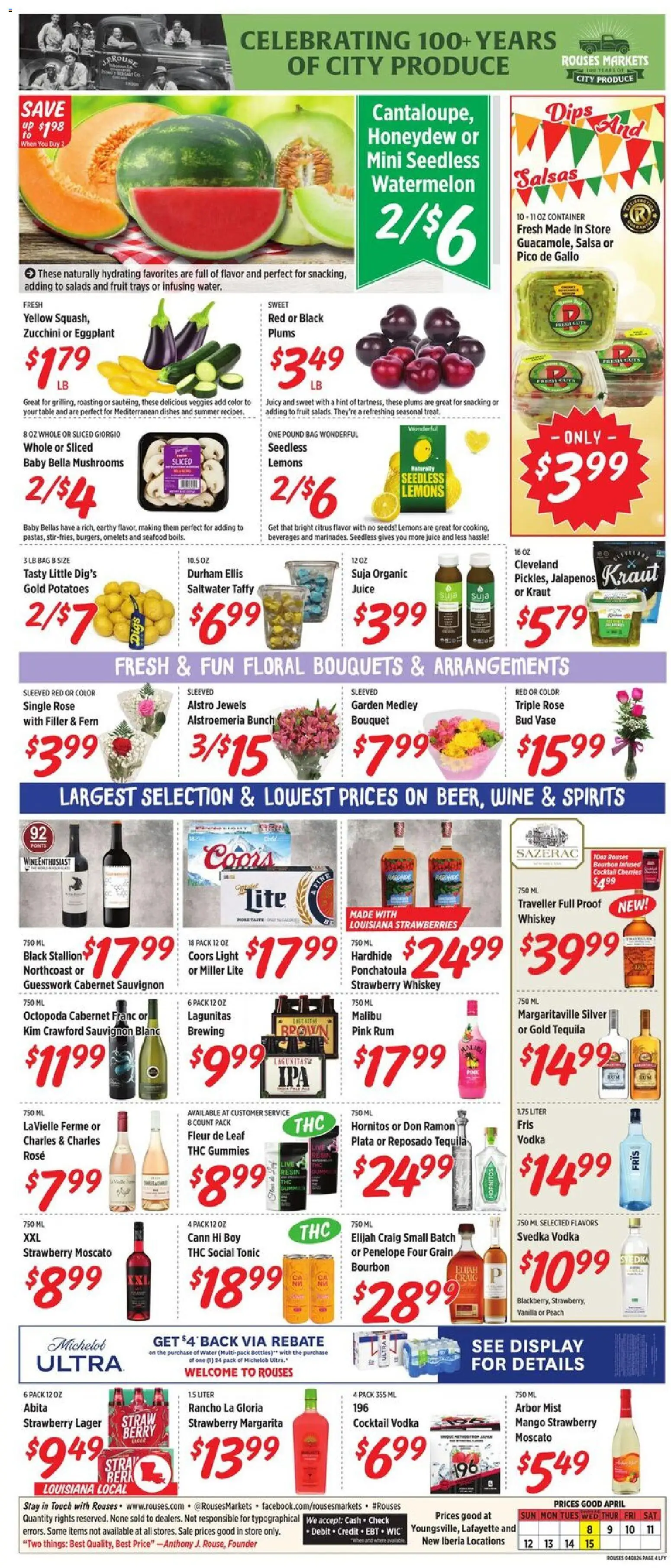 Rouses Weekly Ad - LA - valid from 08.04.2026 | Page: 6 | Products: Cherries, Vodka, Whiskey, Watermelon