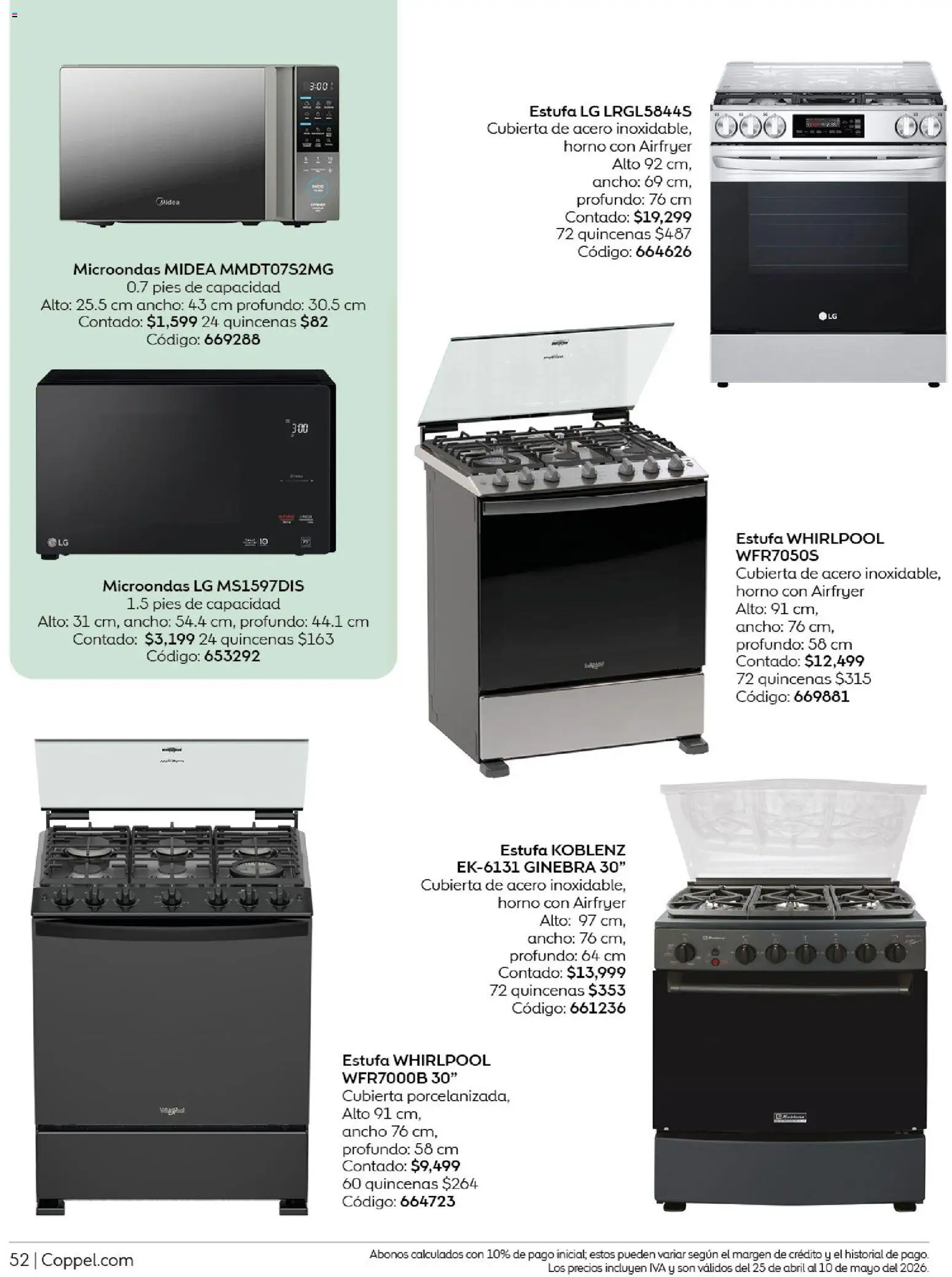 Nuevas ofertas de Coppel válidas en toda la República Mexicana desde el 25.04.2026. ¡Encuentra las mejores ofertas en Coppel catálogo Los regalos que mamá siempre quiere! | Página: 52 | Productos: Horno, Ginebra, Microondas