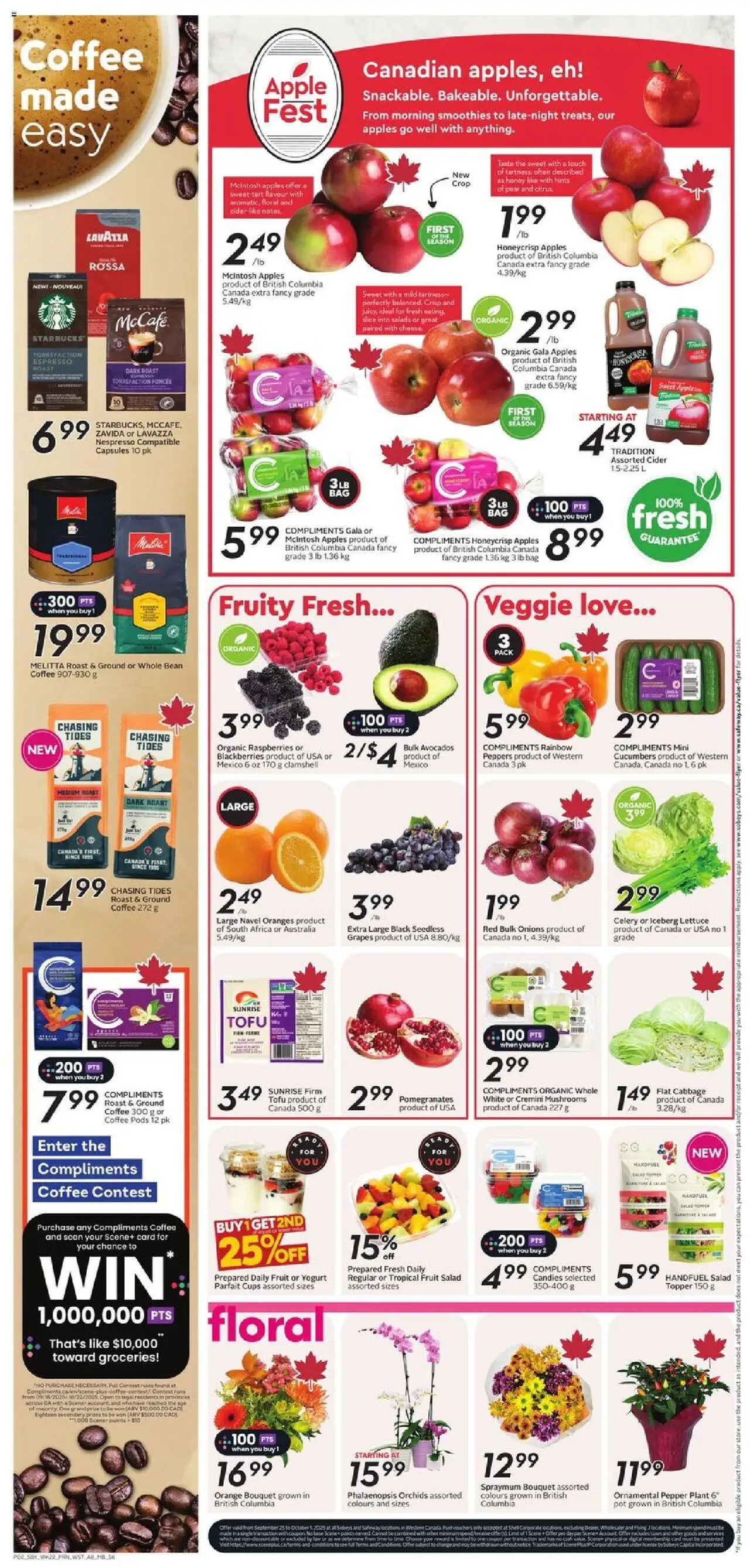 Sobeys flyer valid from 25.09.2025 | Page: 5 | Products: Candies, Salad, Bag, Coffee