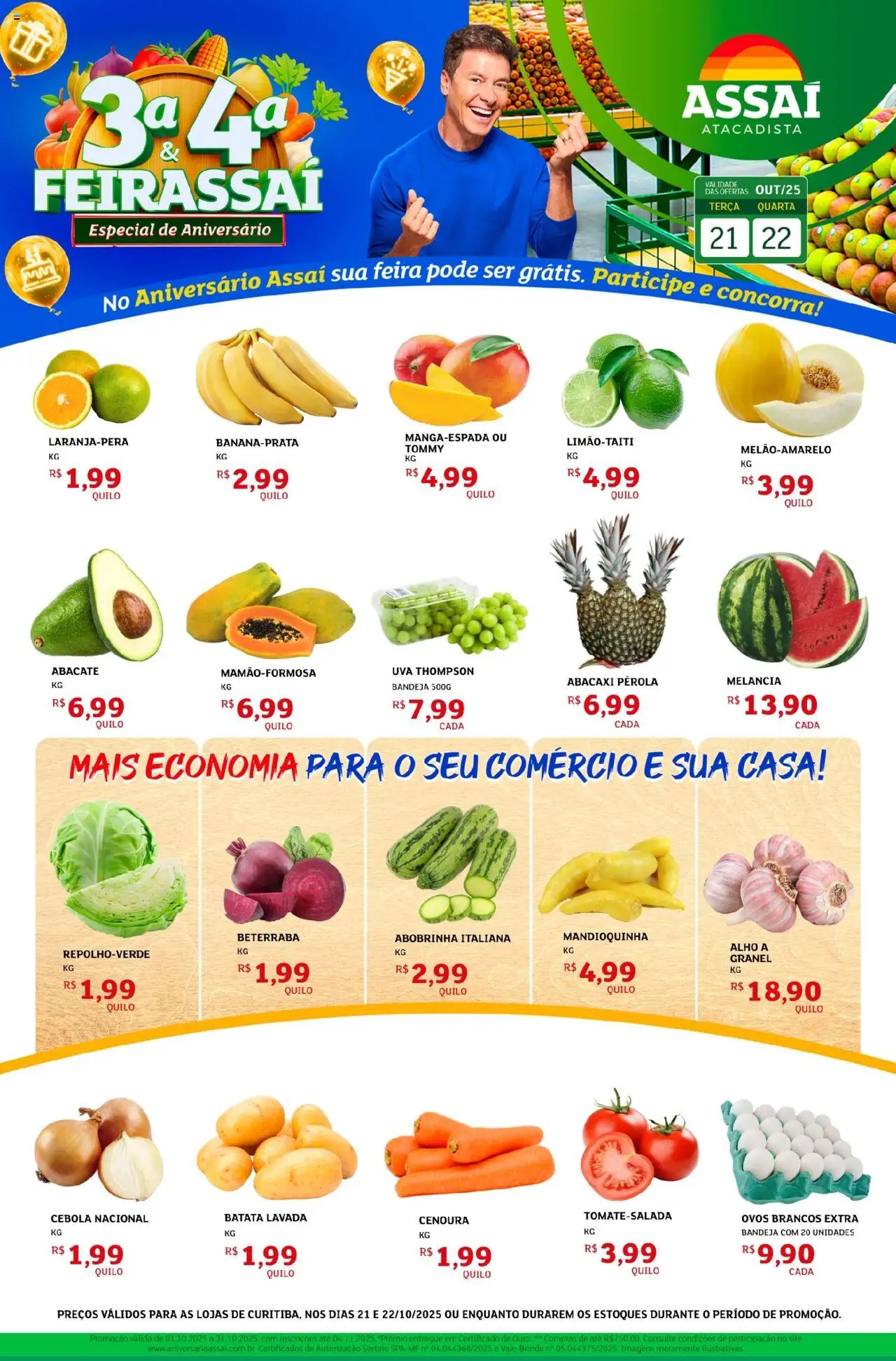 Assaí Atacadista Folheto - válido de 21.10.2025 | Página: 1 | Produtos: Abobrinha, Alho, Ovos, Abacaxi