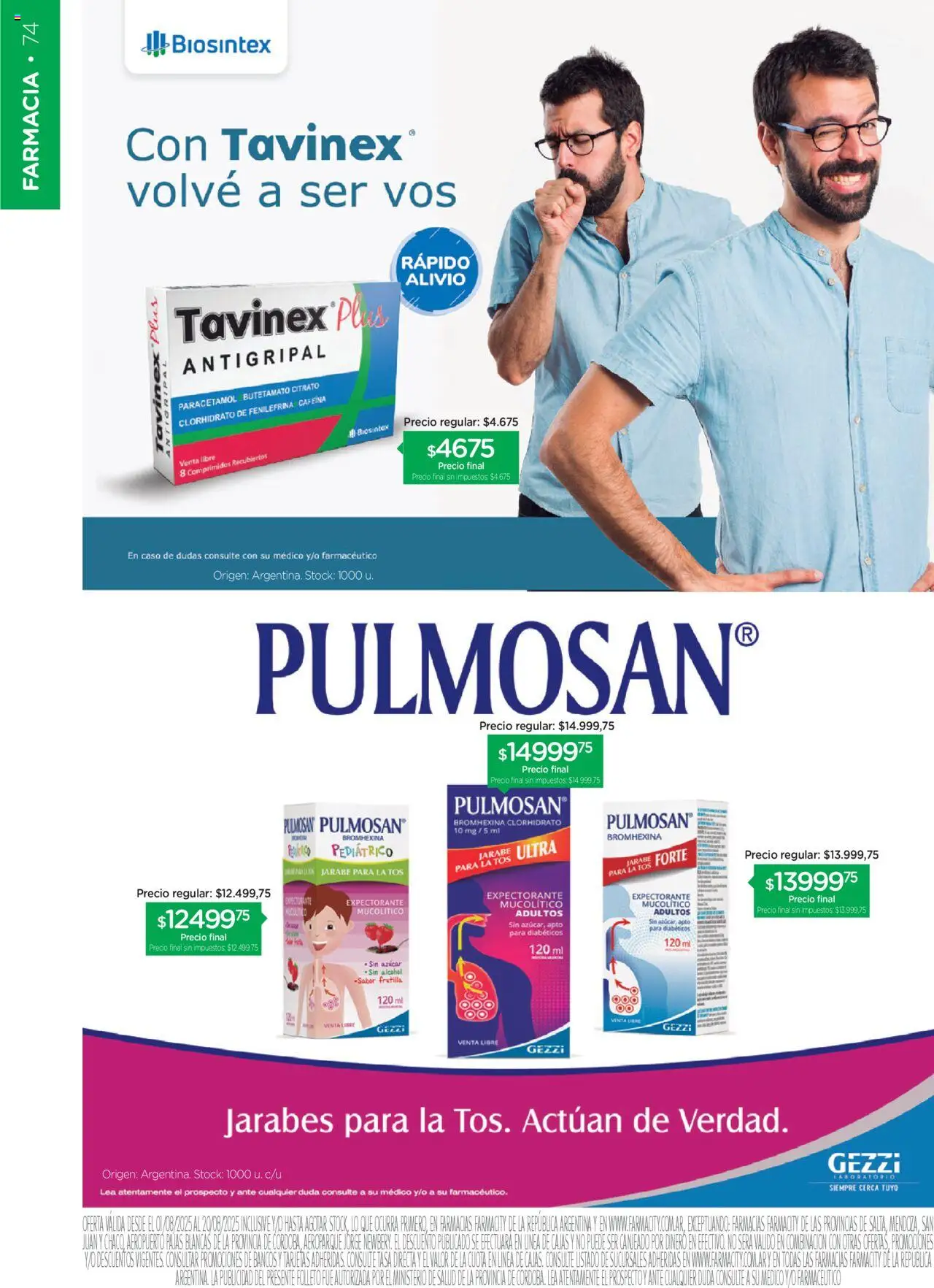 Farmacity catálogo │ válido desde el 01.08.2025 | Página: 74 | Productos: Caso, Frutilla, Azucar, Antigripal