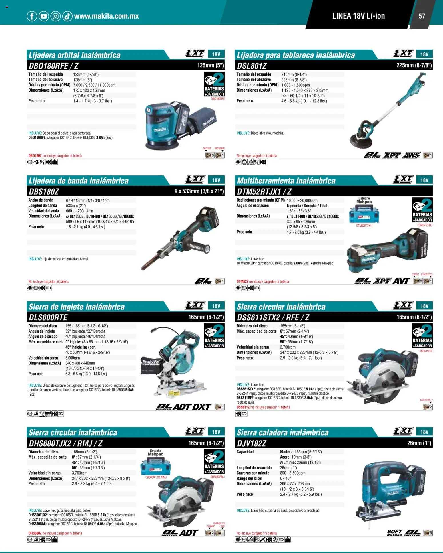 Nuevas ofertas de Makita válidas en toda la República Mexicana desde el 01.01.2024. ¡Encuentra las mejores ofertas en Makita catálogo General! | Página: 57 | Productos: Bolsa, Estuche, Lijadora, Llave
