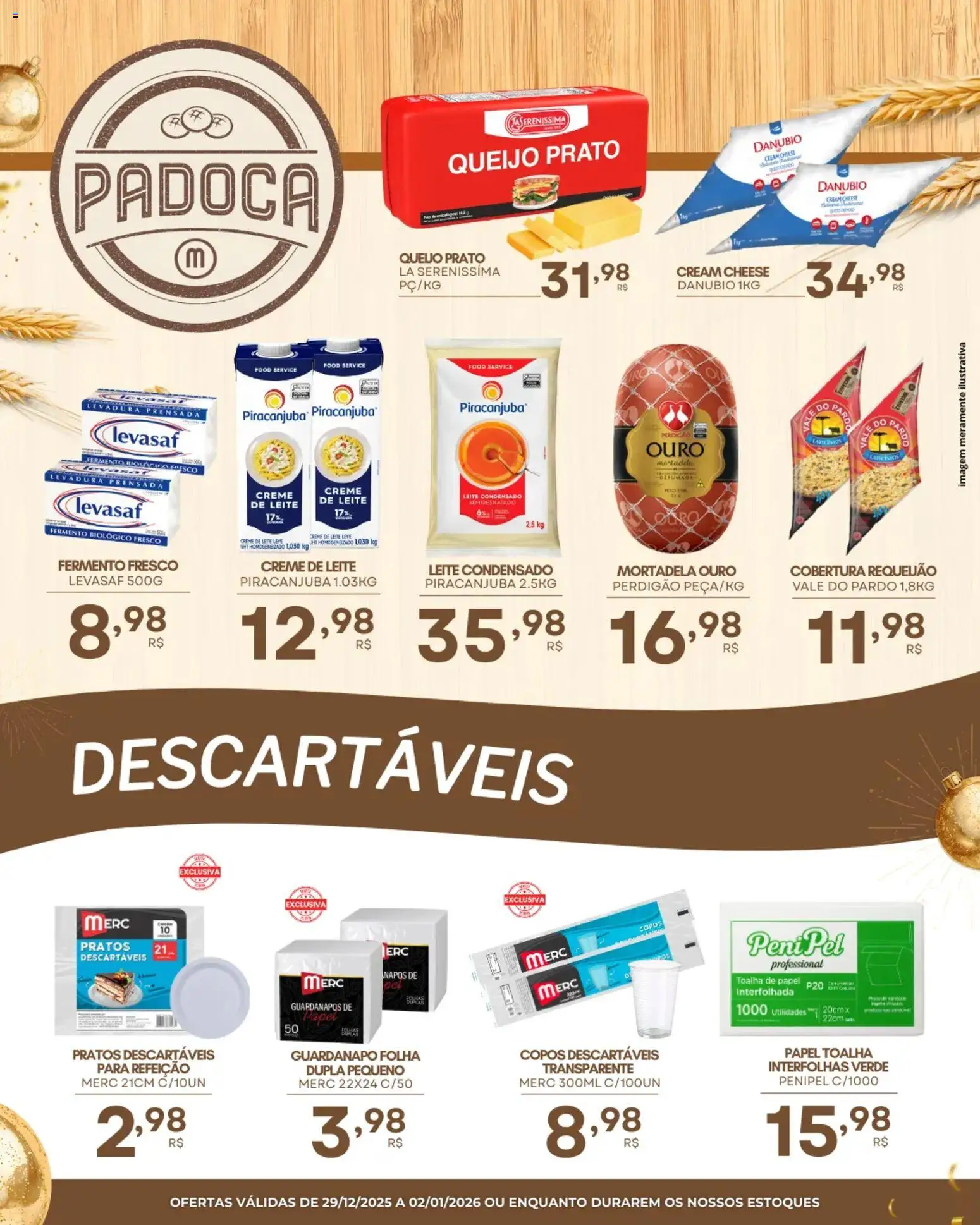 Mercadão Atacadista Folheto - válido de 29.12.2025 | Página: 3 | Produtos: Queijo, Mortadela, Cream cheese, Guardanapo