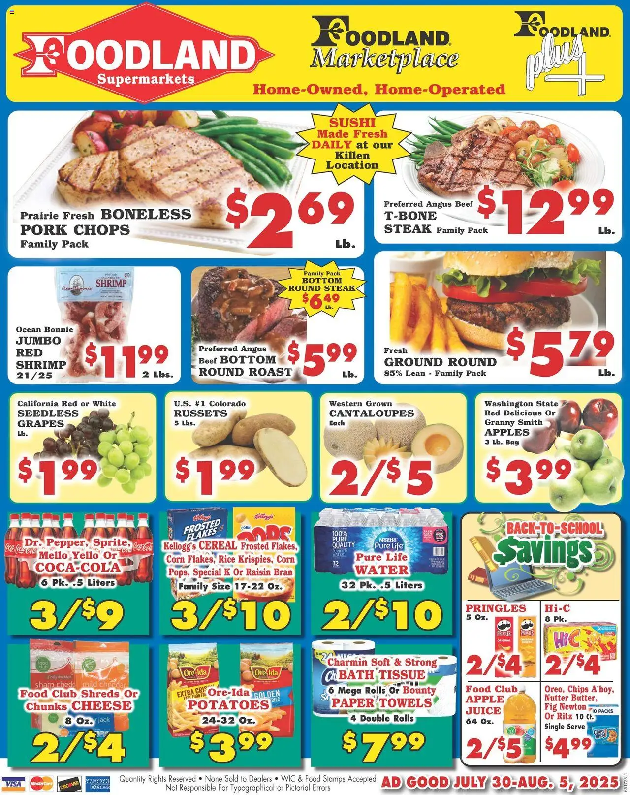 Foodland Weekly Ad - Supermarkets - valid from 30.07.2025 | Page: 1 | Products: Bath, Pork, Beef, Bag
