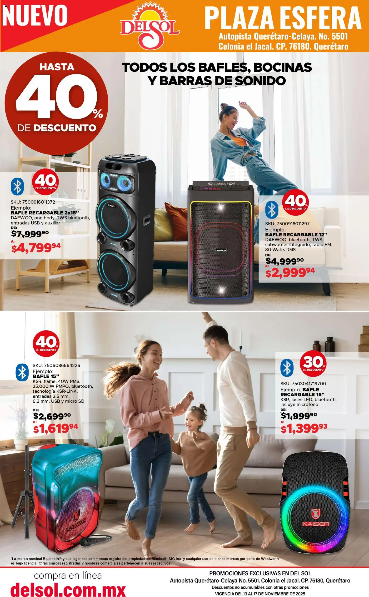 Nuevas ofertas de Del Sol y Woolworth válidas en toda la República Mexicana desde el 13.11.2025. ¡Encuentra las mejores ofertas en Del Sol y Woolworth catálogo Apertura Querétaro Esfera 1201! | Página: 19 | Productos: Usb, Radio, Micro SD, Micrófono