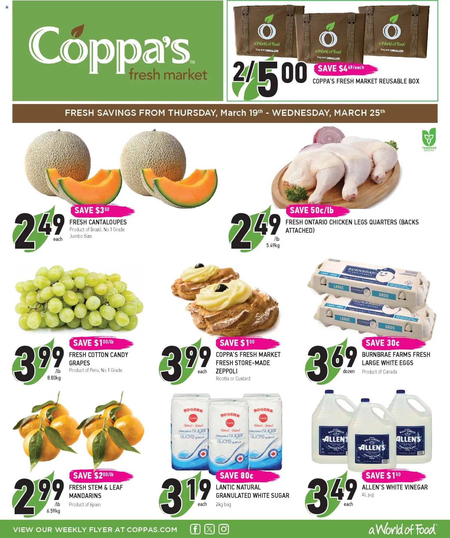 Coppas Fresh Market flyer valid from 19.03.2026 | Page: 1 | Products: Bag, Box, Eggs, Chicken