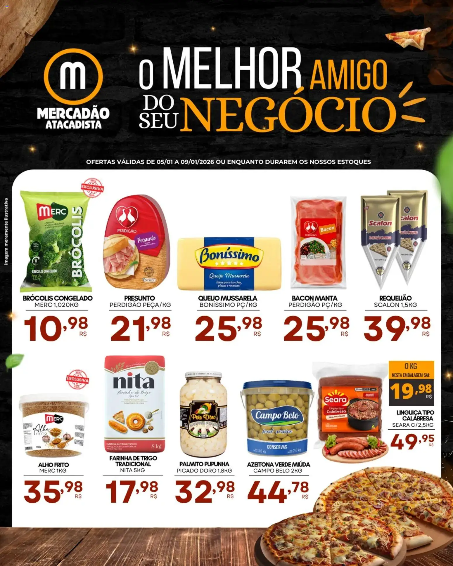 Mercadão Atacadista Folheto - válido de 05.01.2026 | Página: 1 | Produtos: Pupunha, Presunto, Brócolis, Mussarela
