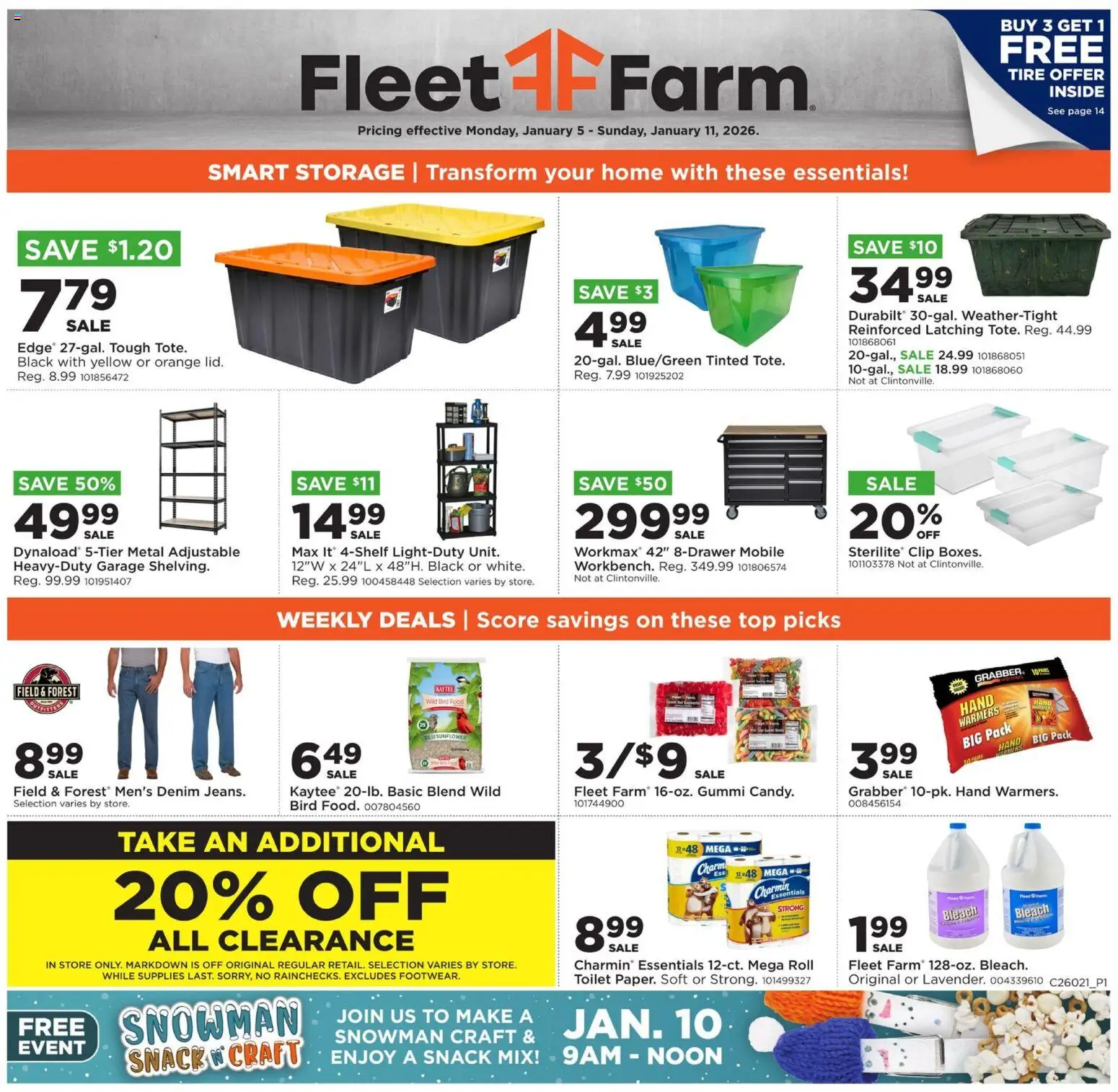 Mills Fleet Farm Weekly Ad - valid from 05.01.2026 | Page: 1 | Products: Clip, Tire
