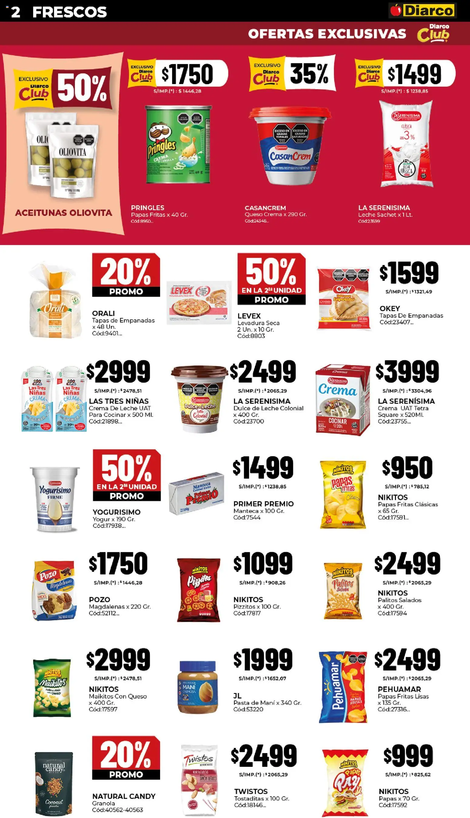Diarco - Ofertas Pueblo Sur │ válido desde el 26.01.2026 | Página: 2 | Productos: Aceitunas, Mani, Leche, Crema