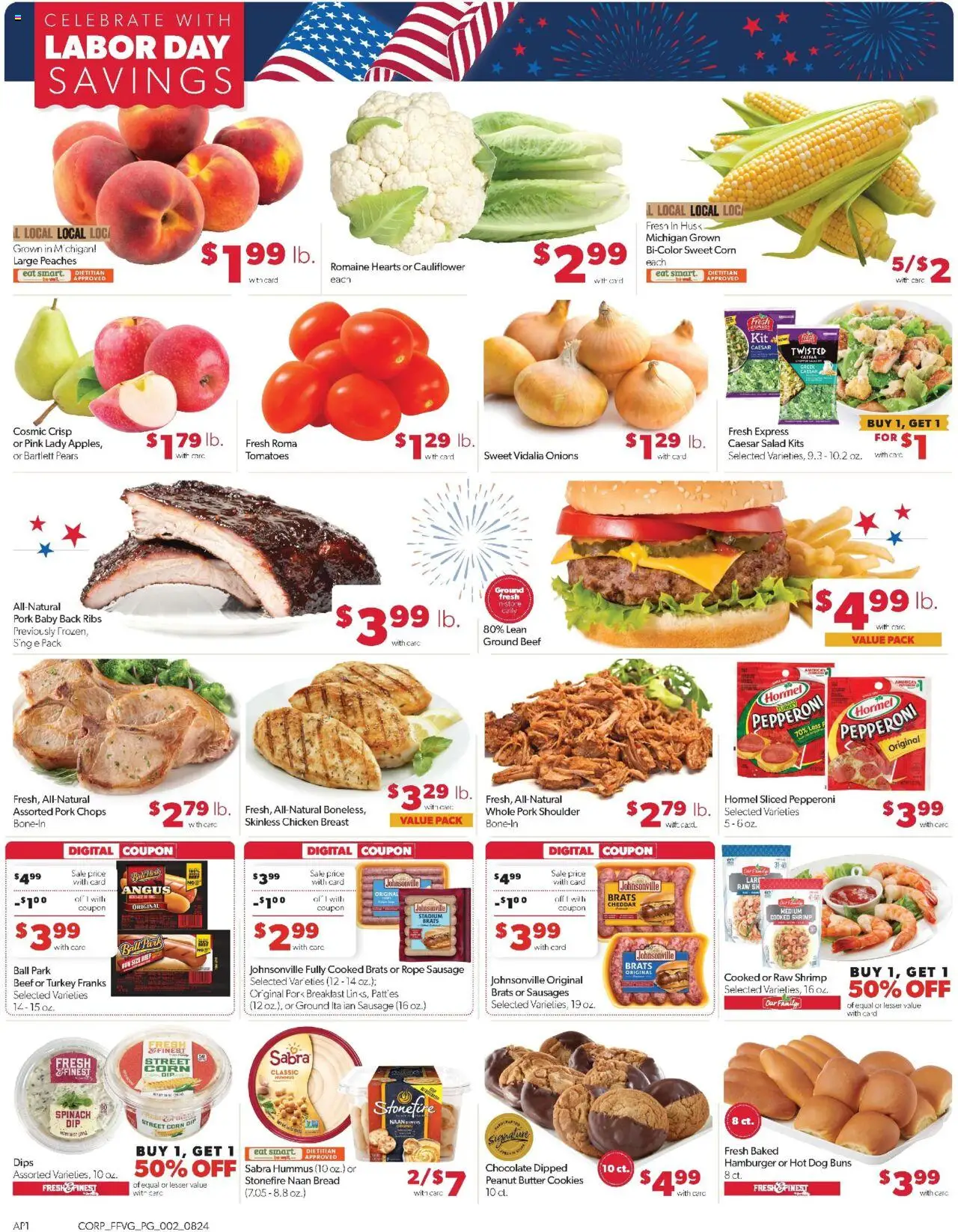 Family Fare Weekly Ad - MI - valid from 24.08.2025 | Page: 2 | Products: Romaine, Peaches, Pork, Salad