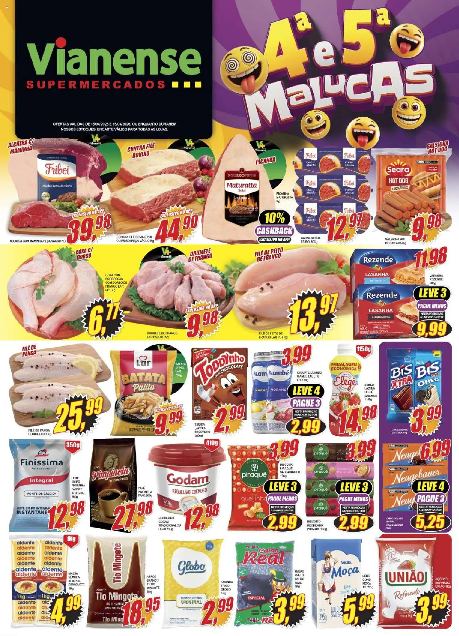 Vianense Folheto - válido de 15.04.2026 | Página: 1 | Produtos: Salsicha, Alcatra, Picanha, Lasanha