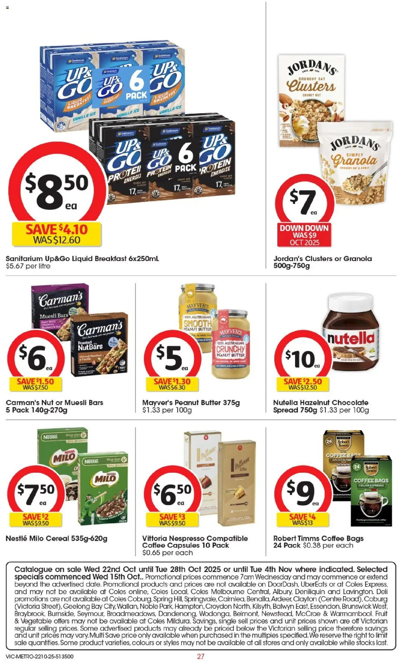 Coles catalogue - valid from 22.10.2025 | Page: 28 | Products: Butter, Coffee, Chocolate, Nutella