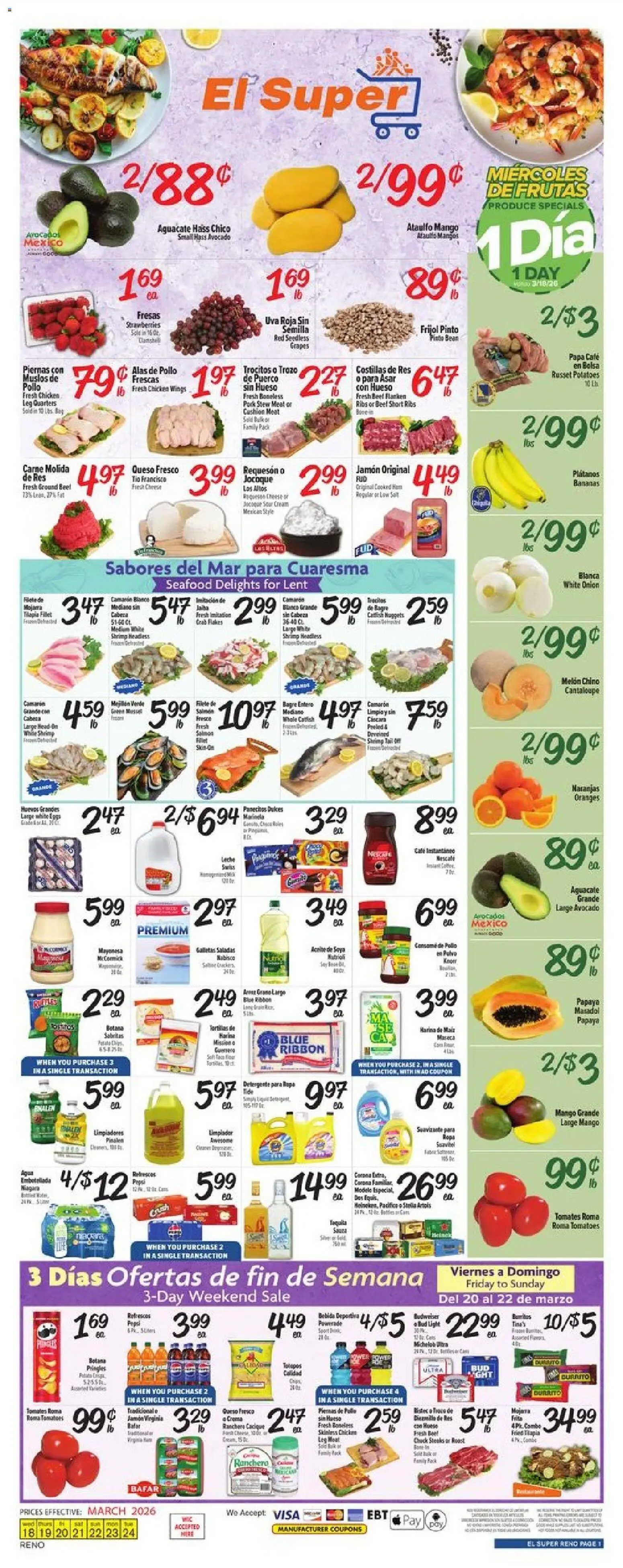 El Super Weekly Ad - valid from 18.03.2026 | Page: 1 | Products: Bananas, Beef, Seafood, Grapes
