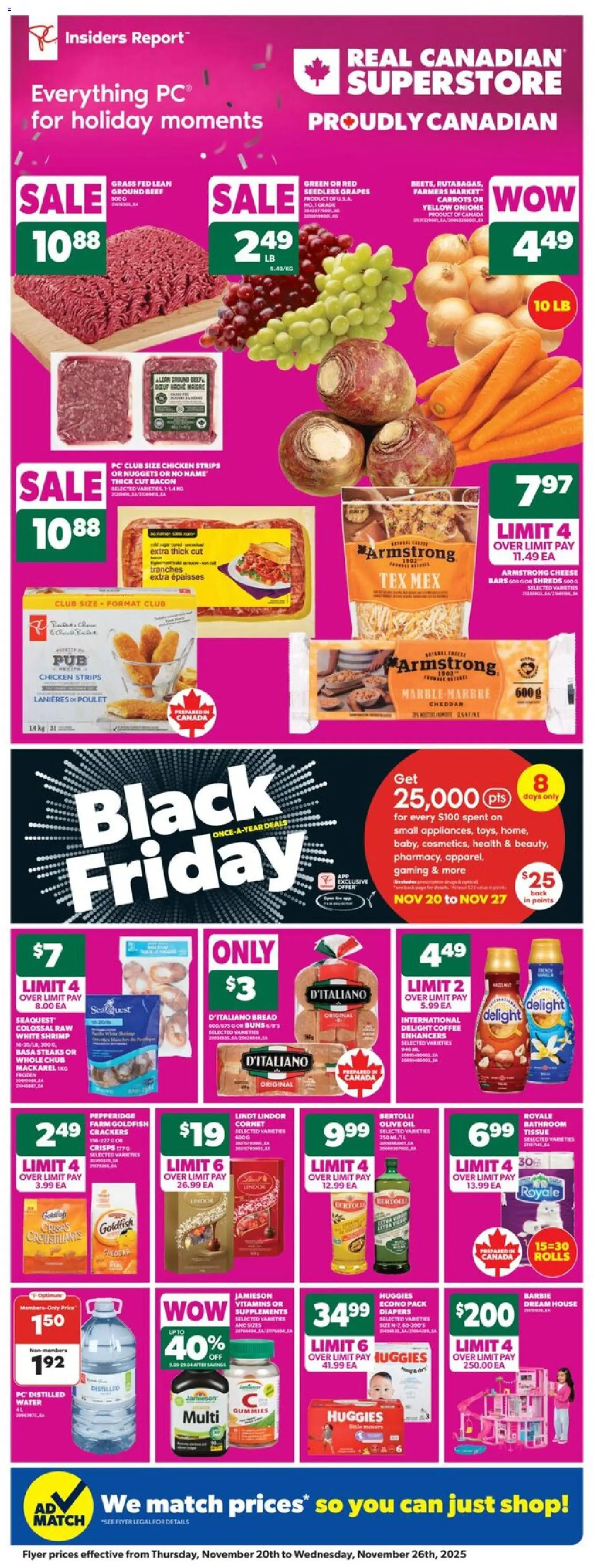Real Canadian Superstore flyer valid from 20.11.2025 | Page: 4 | Products: PC, Oil, Bread, Chicken