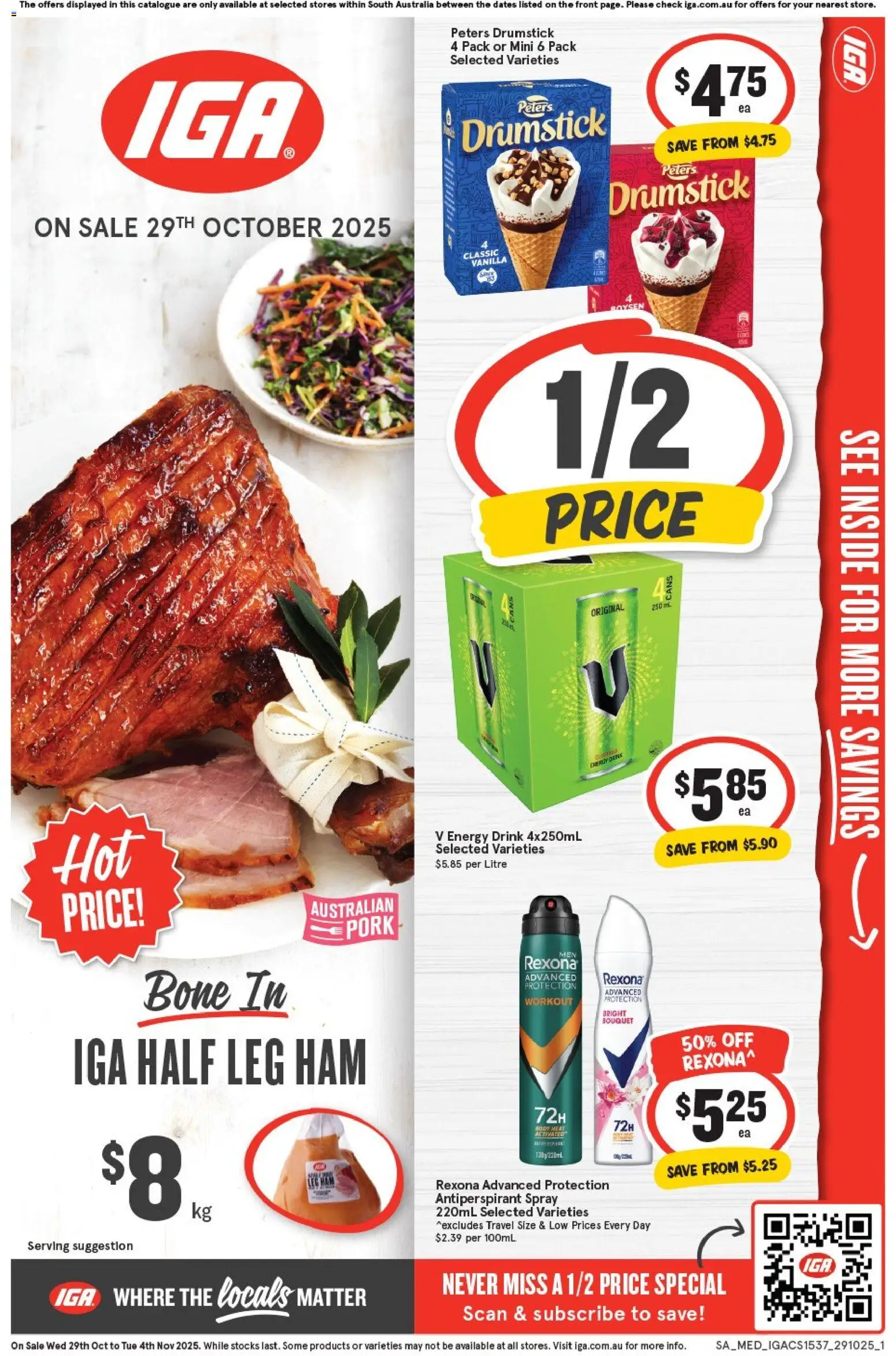 IGA catalogue - valid from 29.10.2025 | Page: 1 | Products: Energy drink, Ham, Pork, Meat