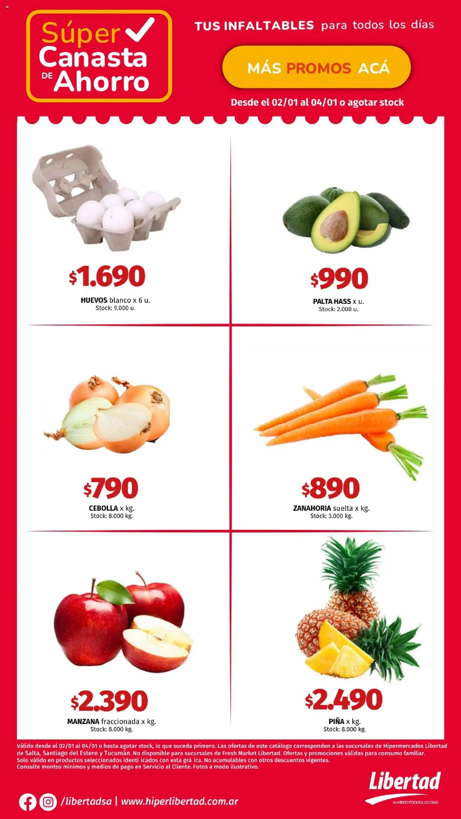 Hipermercado Libertad - CANASTA SEM 1 NOA │ válido desde el 02.01.2026 | Página: 3 | Productos: Cebolla, Manzana, Piña, Canasta