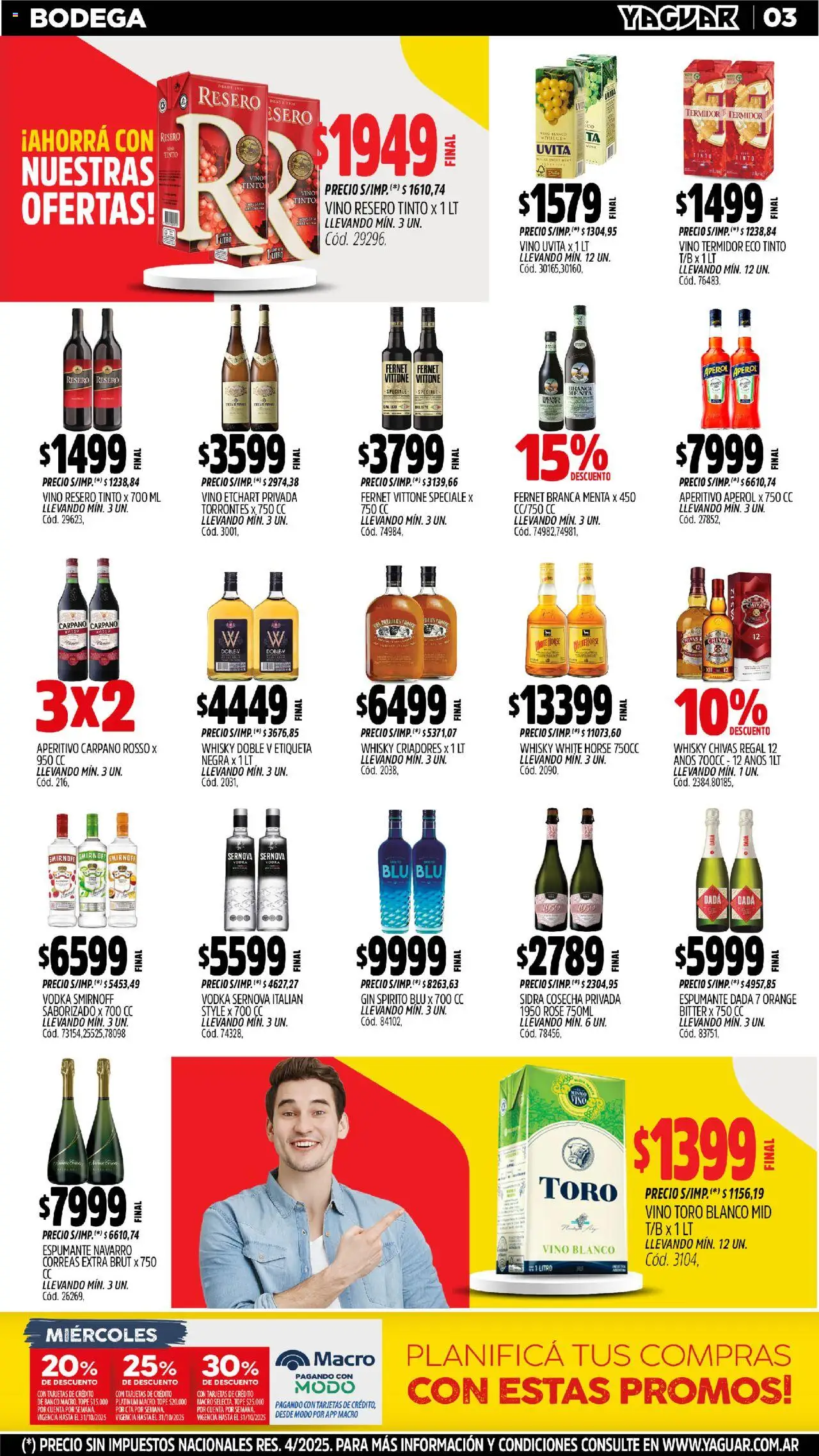 Yaguar - Chaco │ válido desde el 20.10.2025 | Página: 3 | Productos: Vodka, Whisky, Banco, Gin
