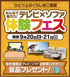 17.09.2025から有効なオファーを含む ヤマダ 電機 - テレビ×ソファ体験フェス