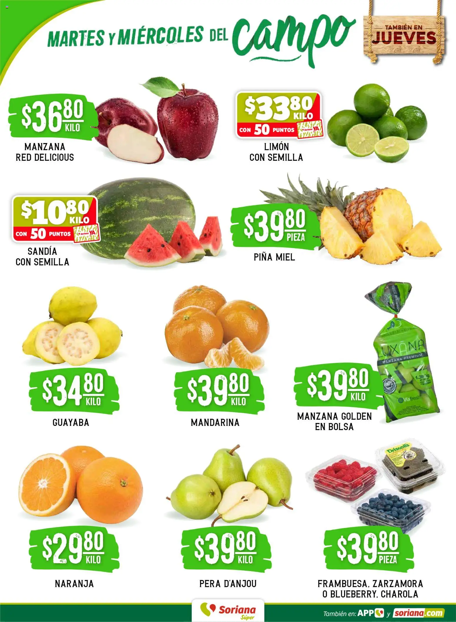 Nuevas ofertas de Soriana válidas en toda la República Mexicana desde el 31.03.2026. ¡Encuentra las mejores ofertas en Soriana Martes y Miércoles del Campo Súper: Saltillo y Torreón! | Página: 2 | Productos: Pera, Manzana, Limón, Piña