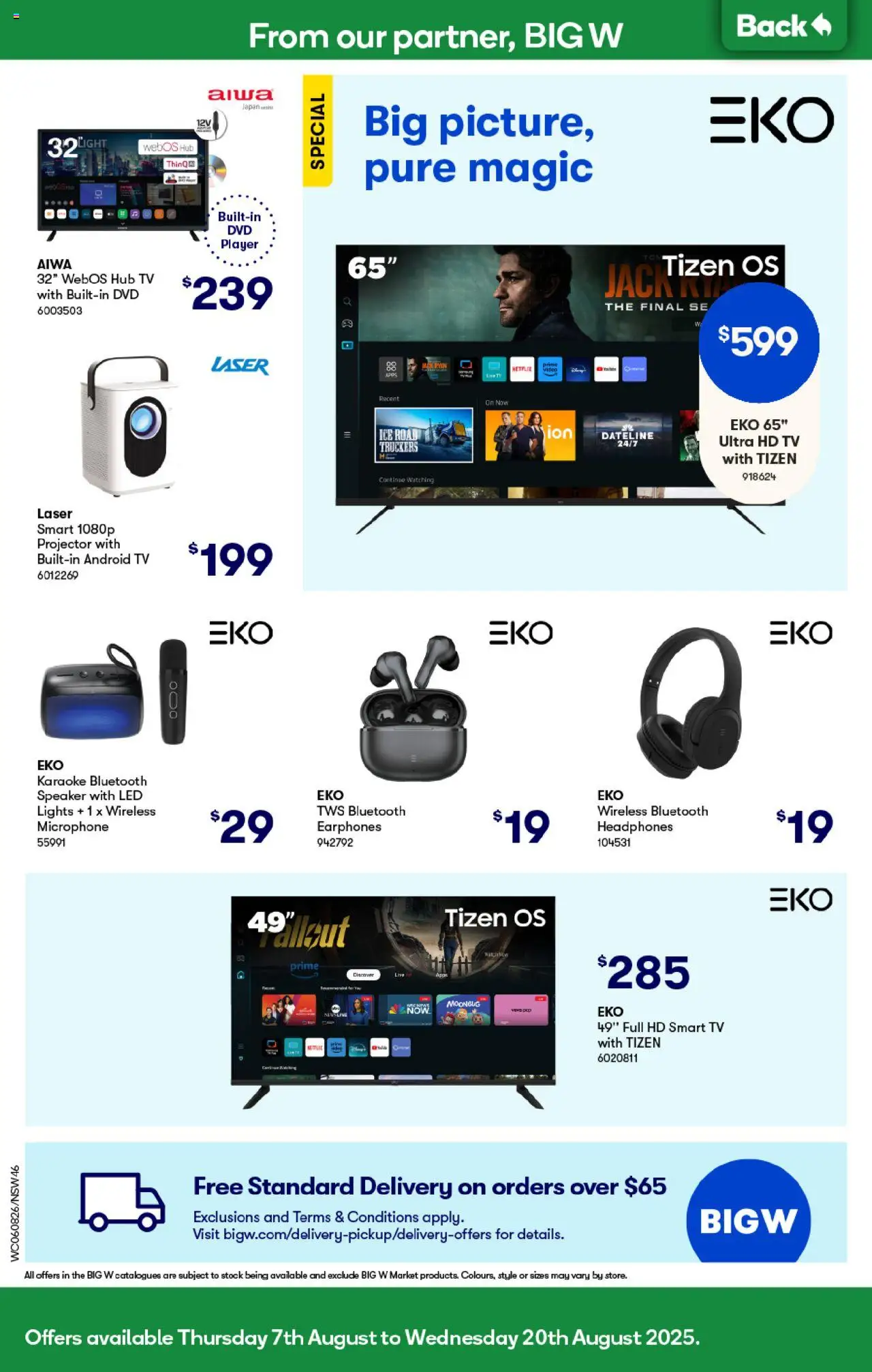 Woolworths catalogue - valid from 06.08.2025 | Page: 46 | Products: Bluetooth earphones, Earphones, Microphone, Speaker
