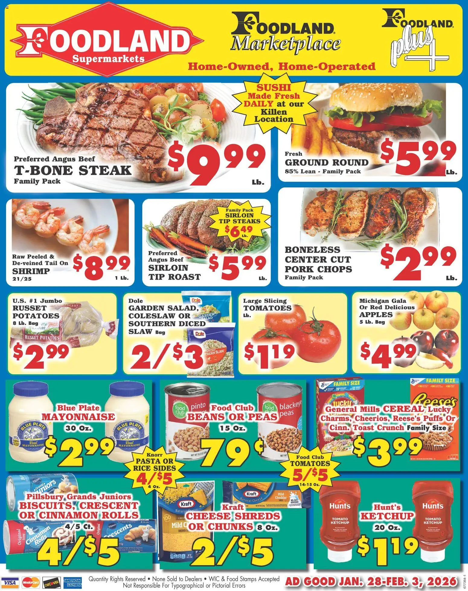 Foodland Weekly Ad - Supermarkets - valid from 28.01.2026 | Page: 1 | Products: Cheese, Rice, Mayonnaise, Cinnamon Roll