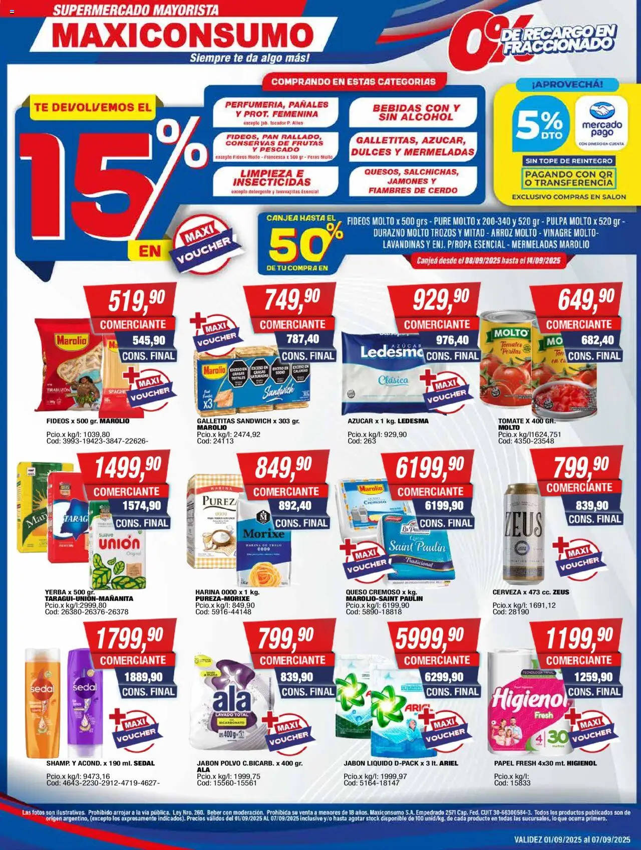 Maxiconsumo ofertas │ válido desde el 08.09.2025 | Página: 1 | Productos: Polvo, Jabón líquido, Tomates, Fideos