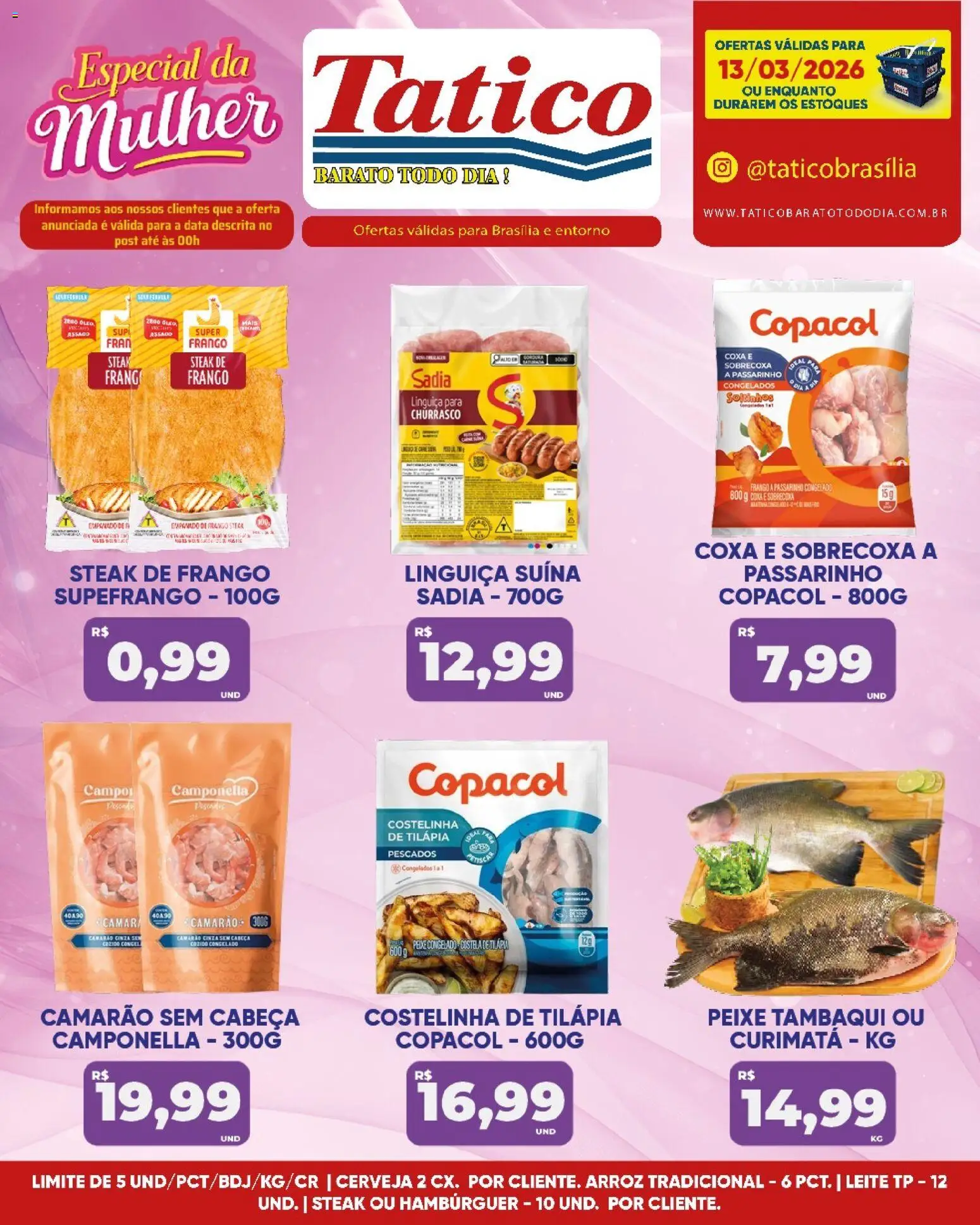 Tatico Folheto - válido de 13.03.2026 | Página: 13 | Produtos: Tilápia, Arroz, Hambúrguer, Frango