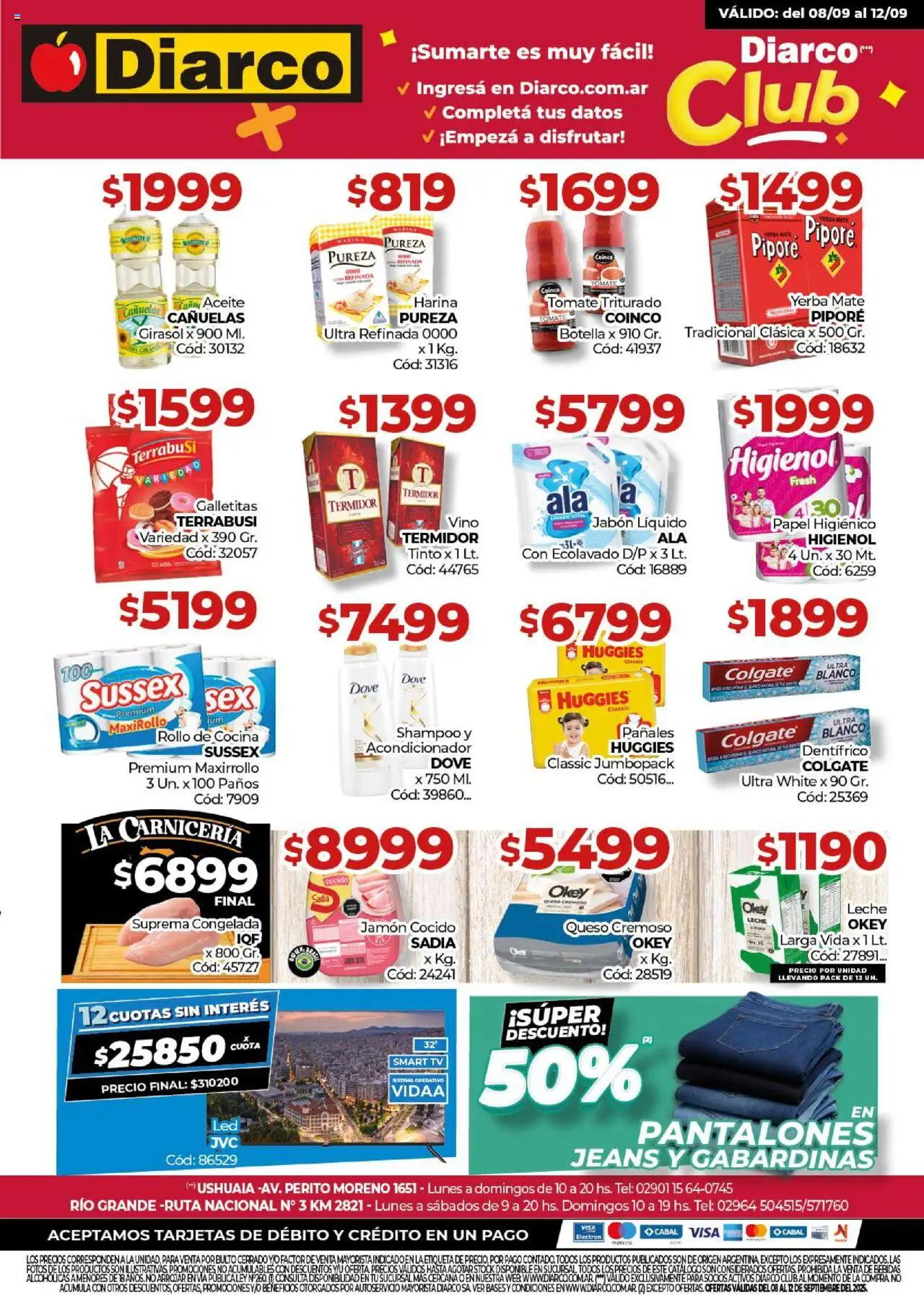 Diarco - Ofertas TDF │ válido desde el 08.09.2025 | Página: 1 | Productos: Papel higiénico, Jamón cocido, Harina, Jabón líquido