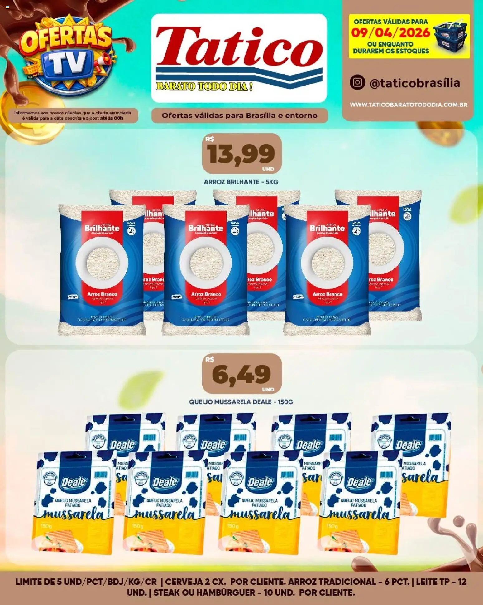 Tatico Folheto - válido de 09.04.2026 | Página: 9 | Produtos: Leite, Cerveja, Arroz, Hambúrguer
