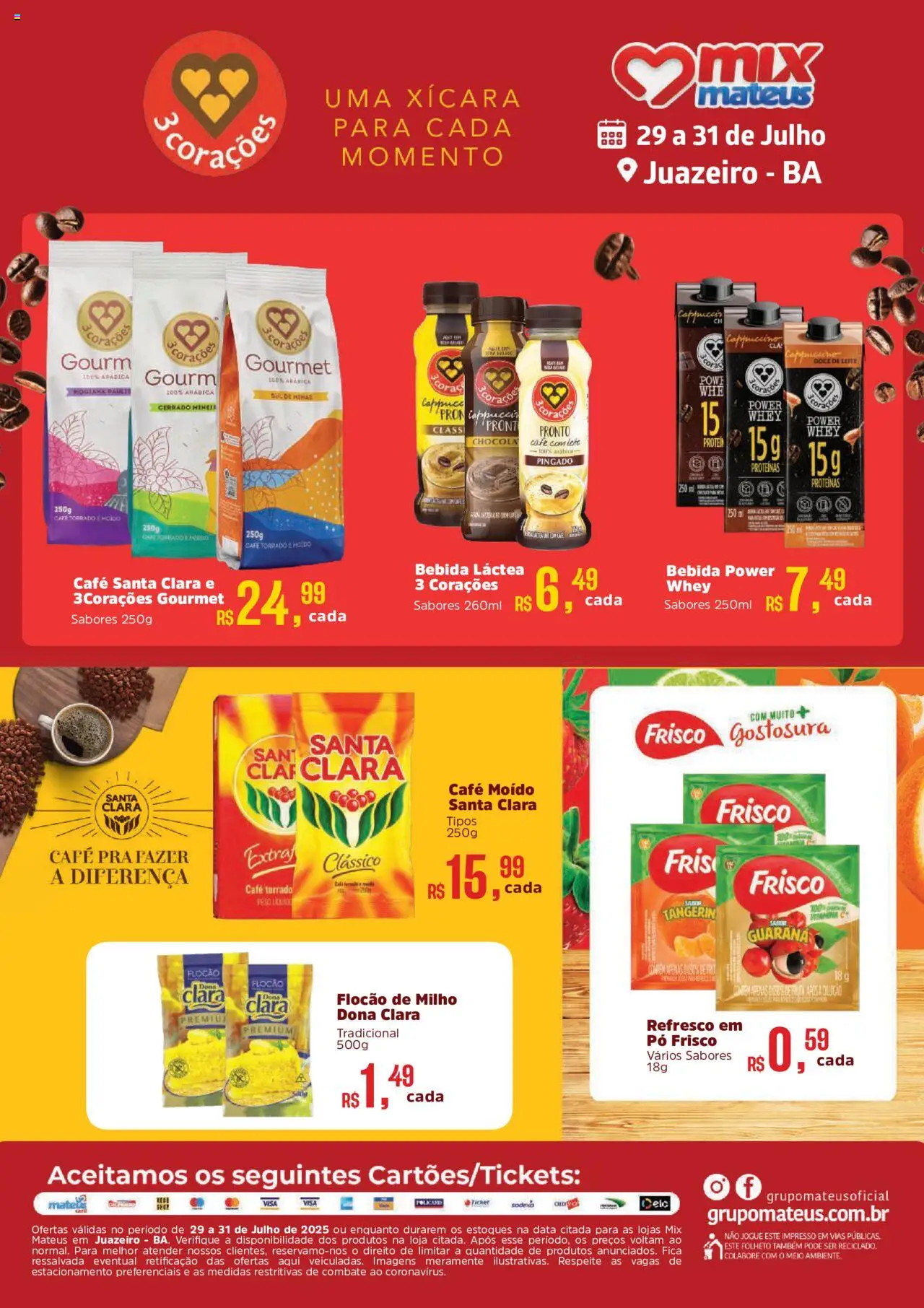 Mateus Folheto - válido de 29.07.2025 | Página: 1 | Produtos: Frisco, Guaraná, Leite, Café