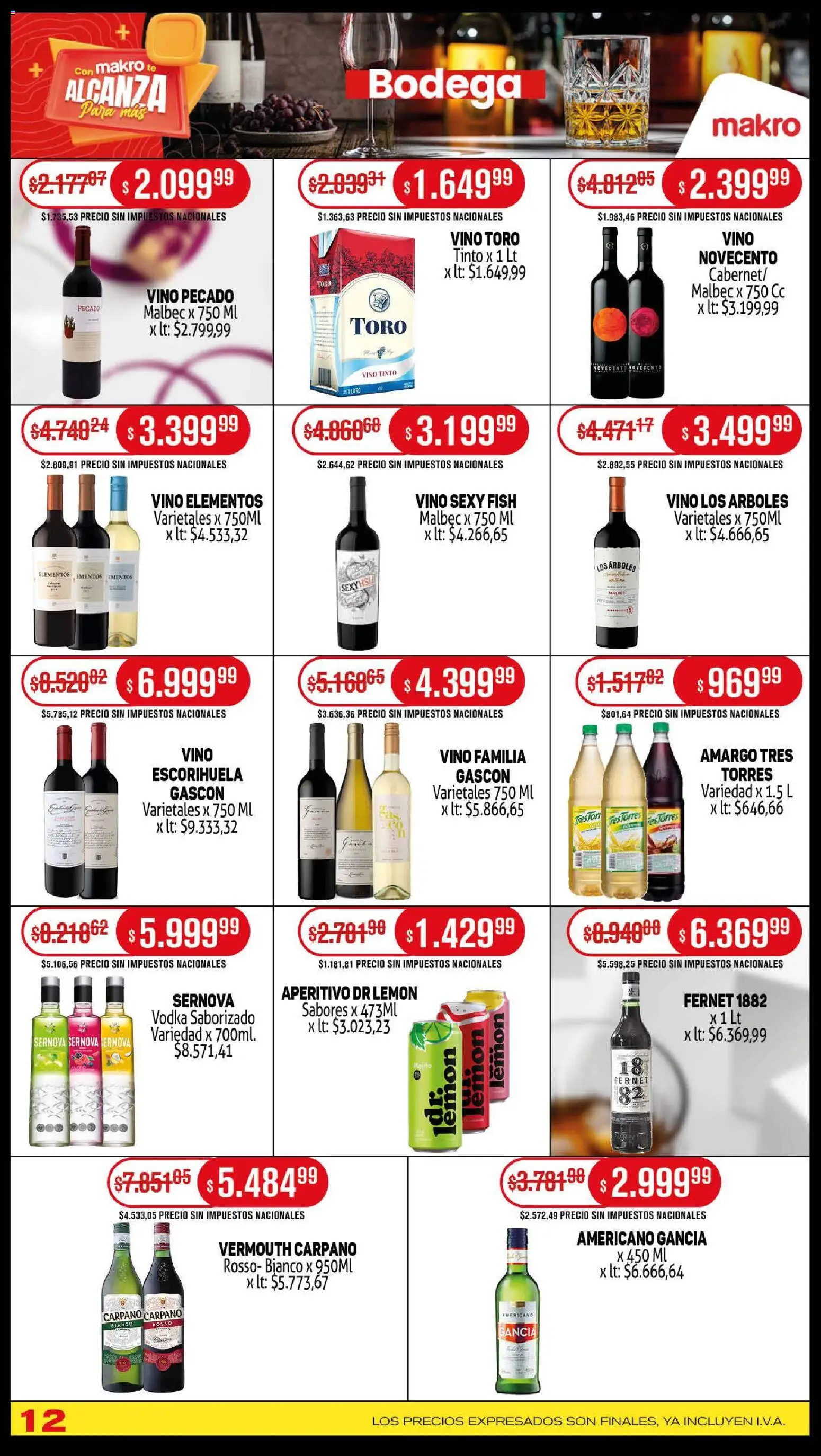 Makro ofertas │ válido desde el 23.10.2025 | Página: 12 | Productos: Vodka, Fernet, Vino