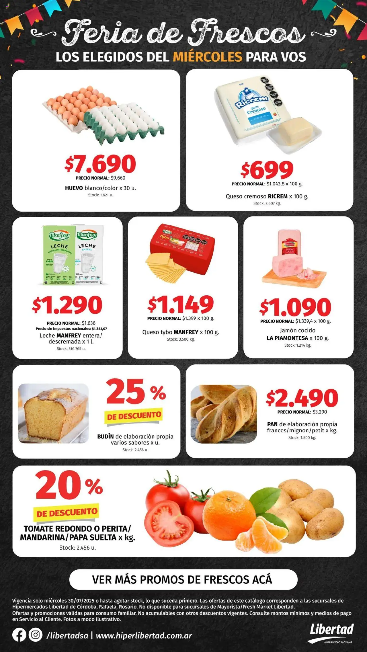 Hipermercado Libertad - Feria de Frescos - CENTRO │ válido desde el 30.07.2025 | Página: 1 | Productos: Jamón cocido, Budín, Leche, Queso